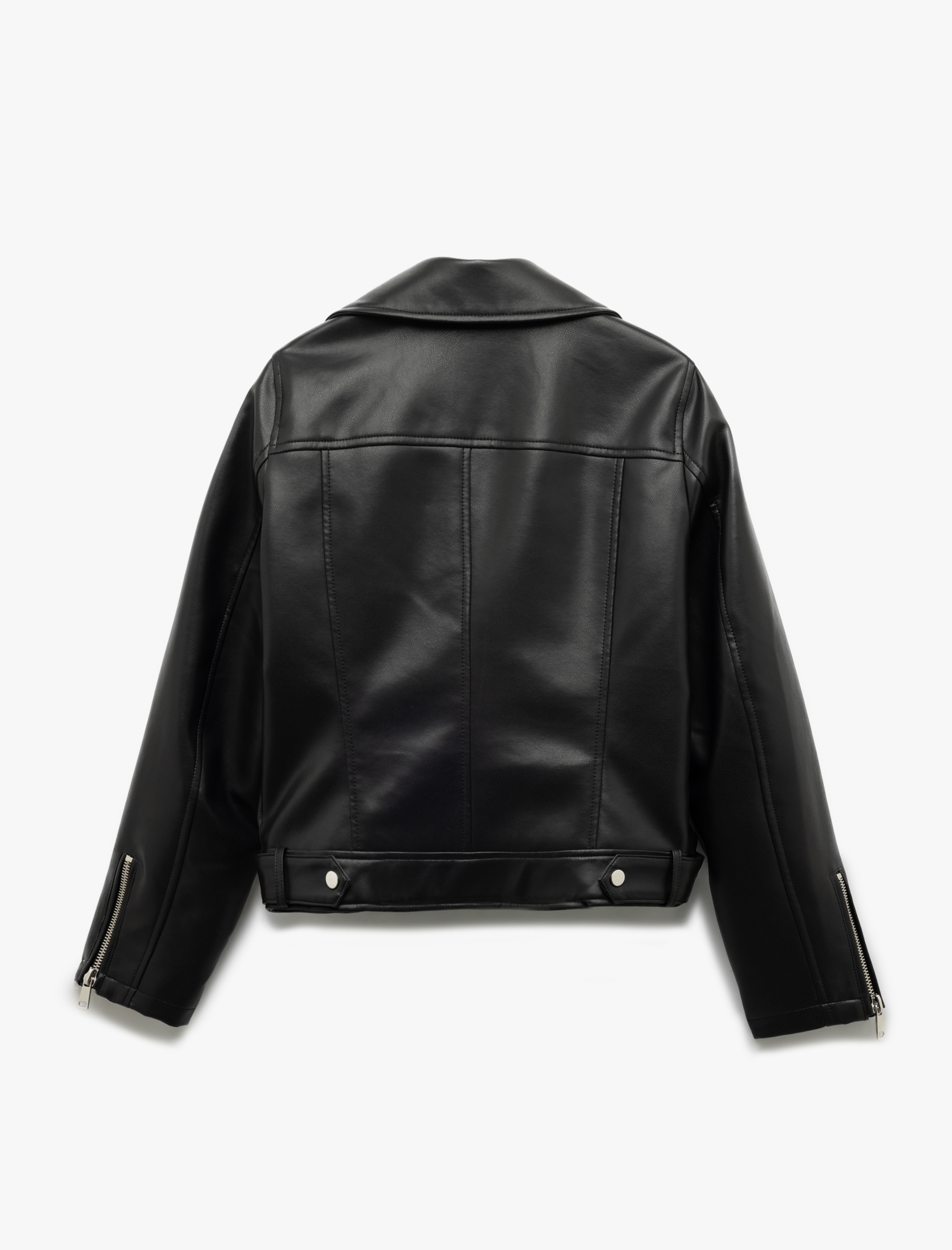   Cepli Uzun Kollu Fermuarlı Kruvaze Suni Deri Biker Ceket