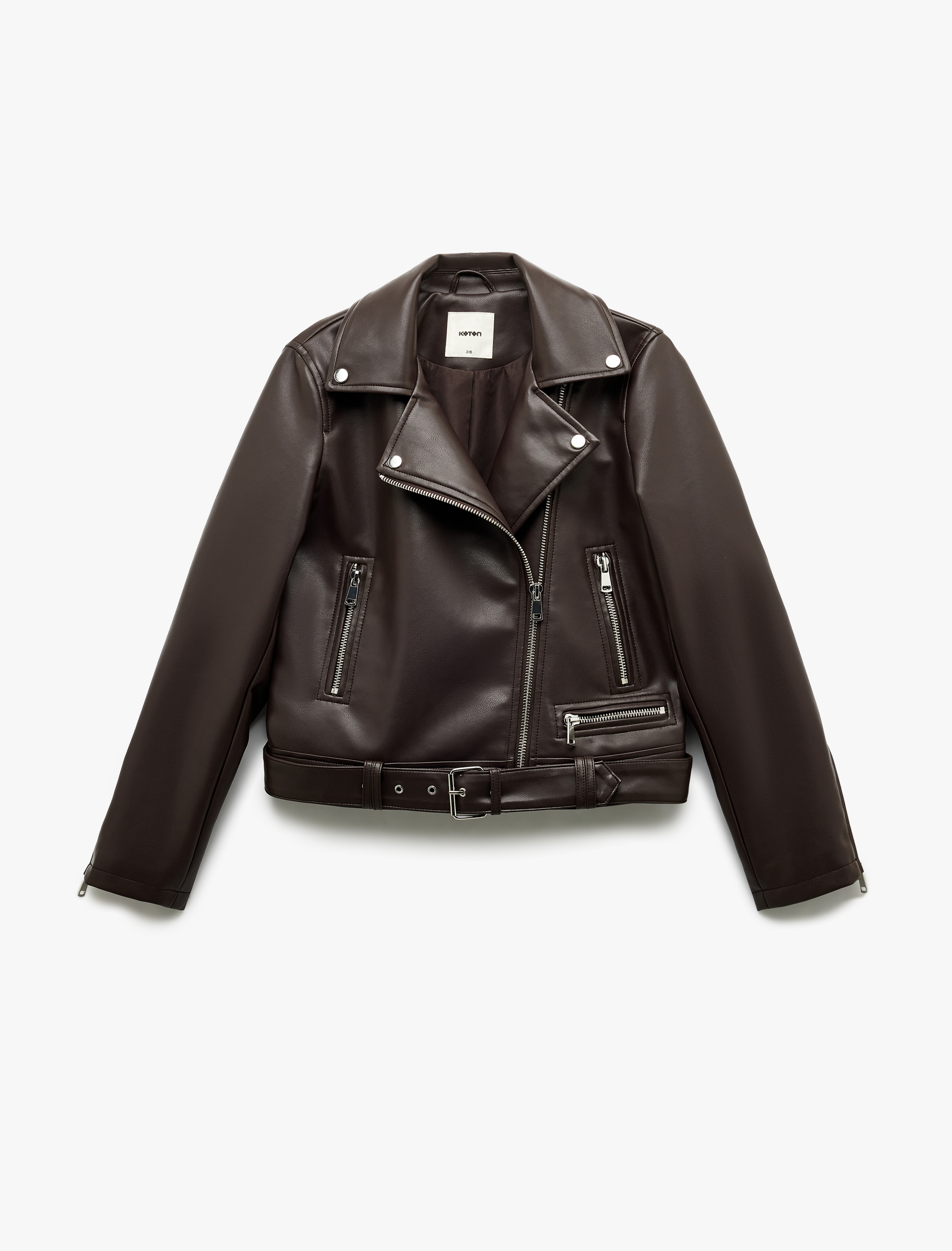   Cepli Uzun Kollu Fermuarlı Kruvaze Suni Deri Biker Ceket