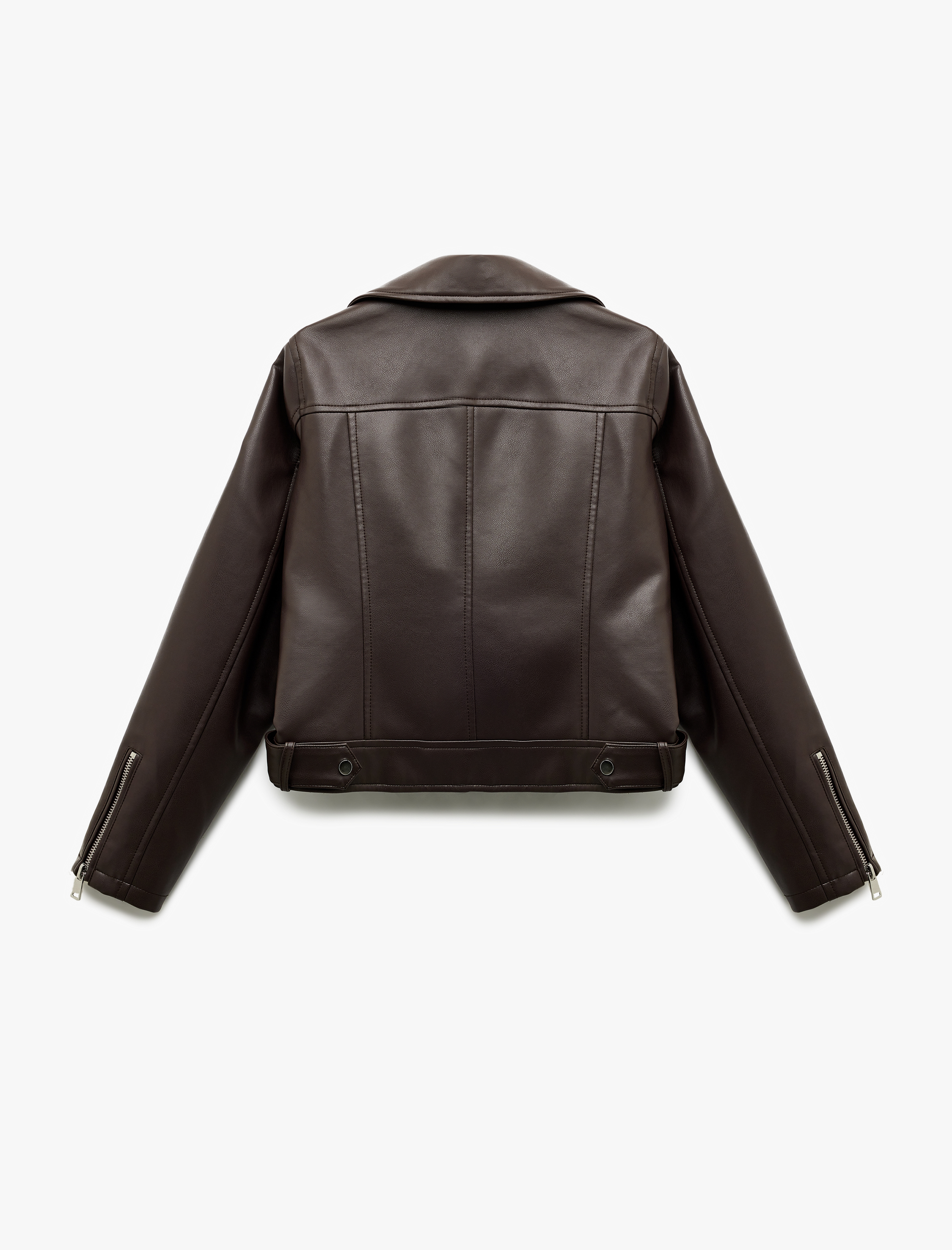   Cepli Uzun Kollu Fermuarlı Kruvaze Suni Deri Biker Ceket