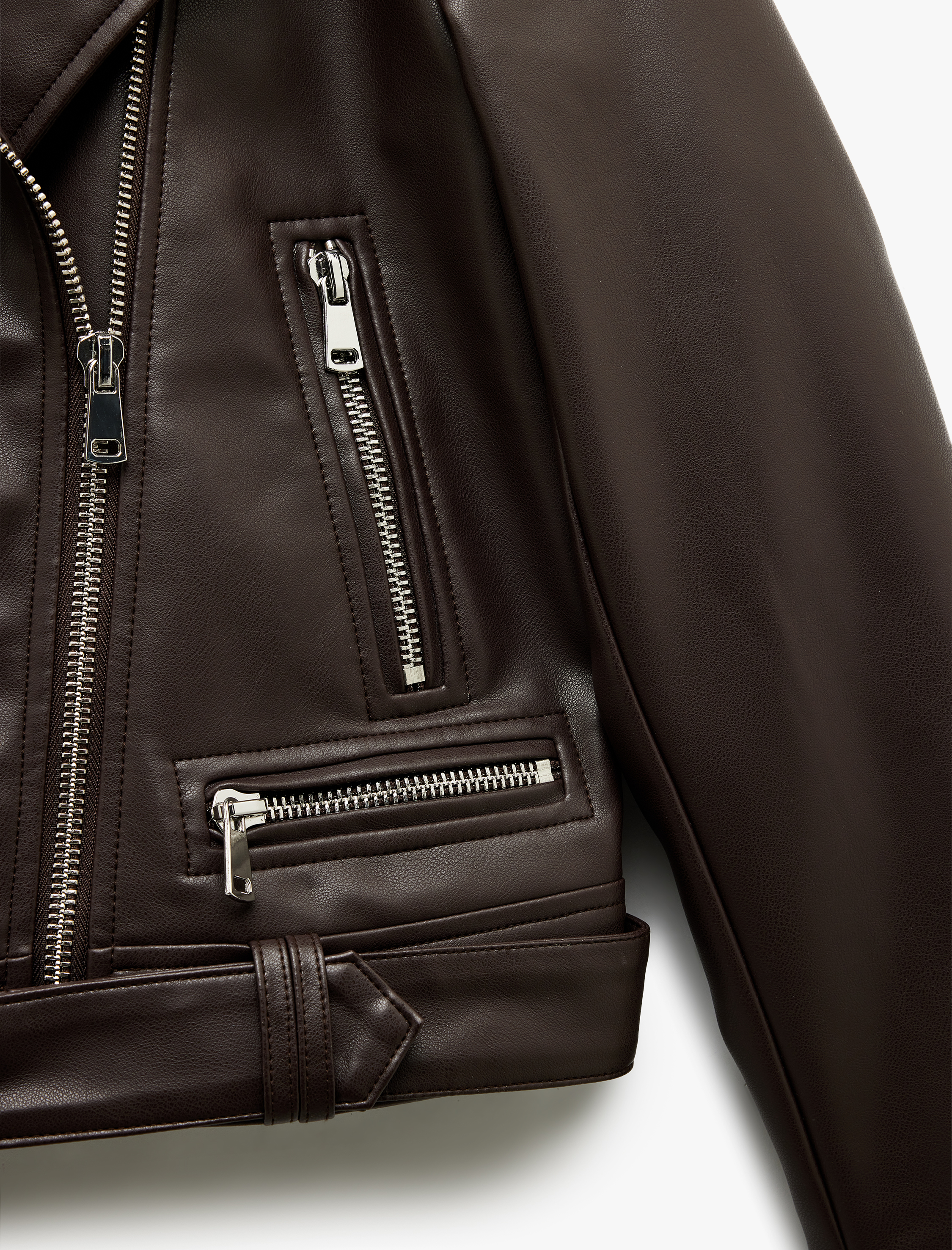   Cepli Uzun Kollu Fermuarlı Kruvaze Suni Deri Biker Ceket