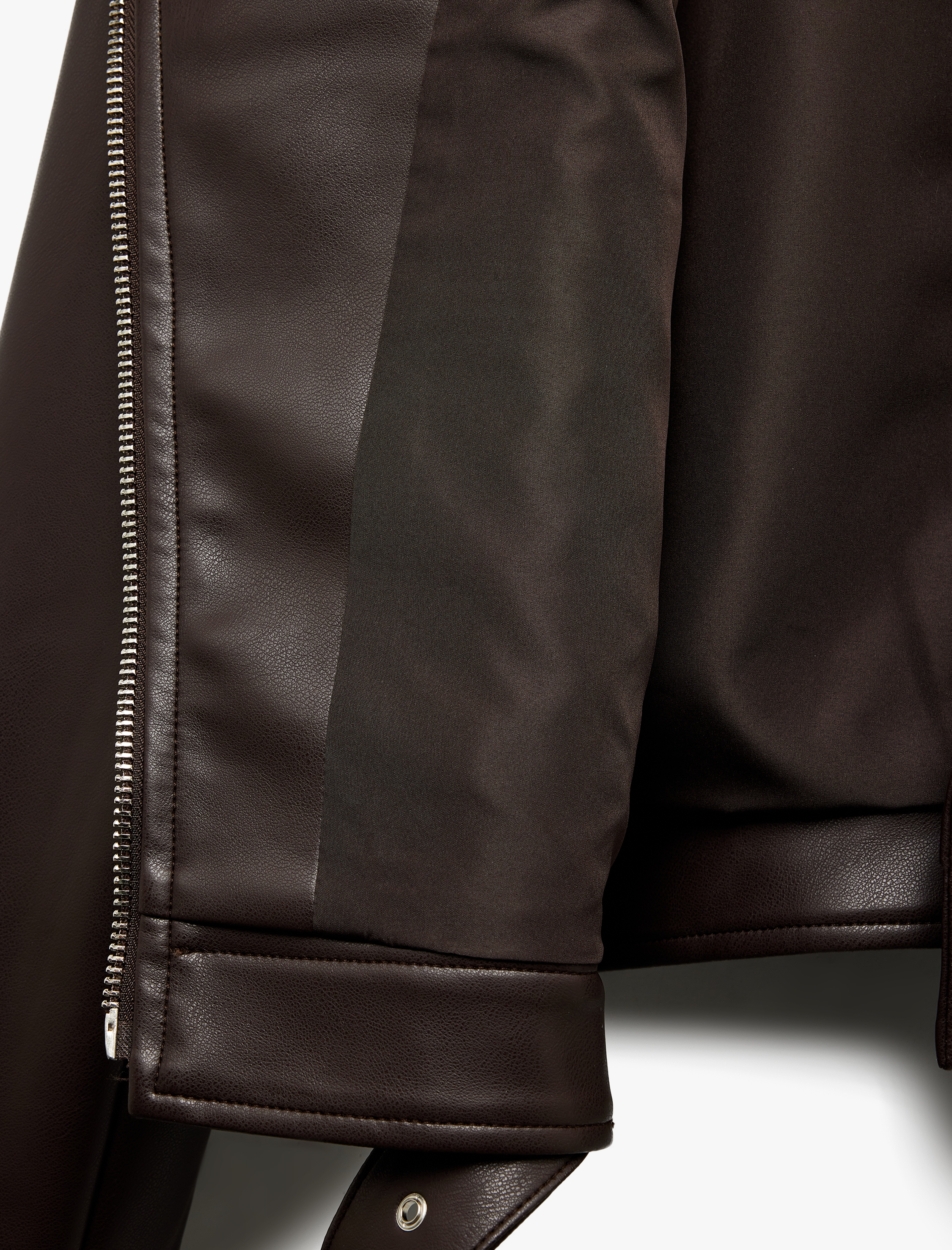   Cepli Uzun Kollu Fermuarlı Kruvaze Suni Deri Biker Ceket