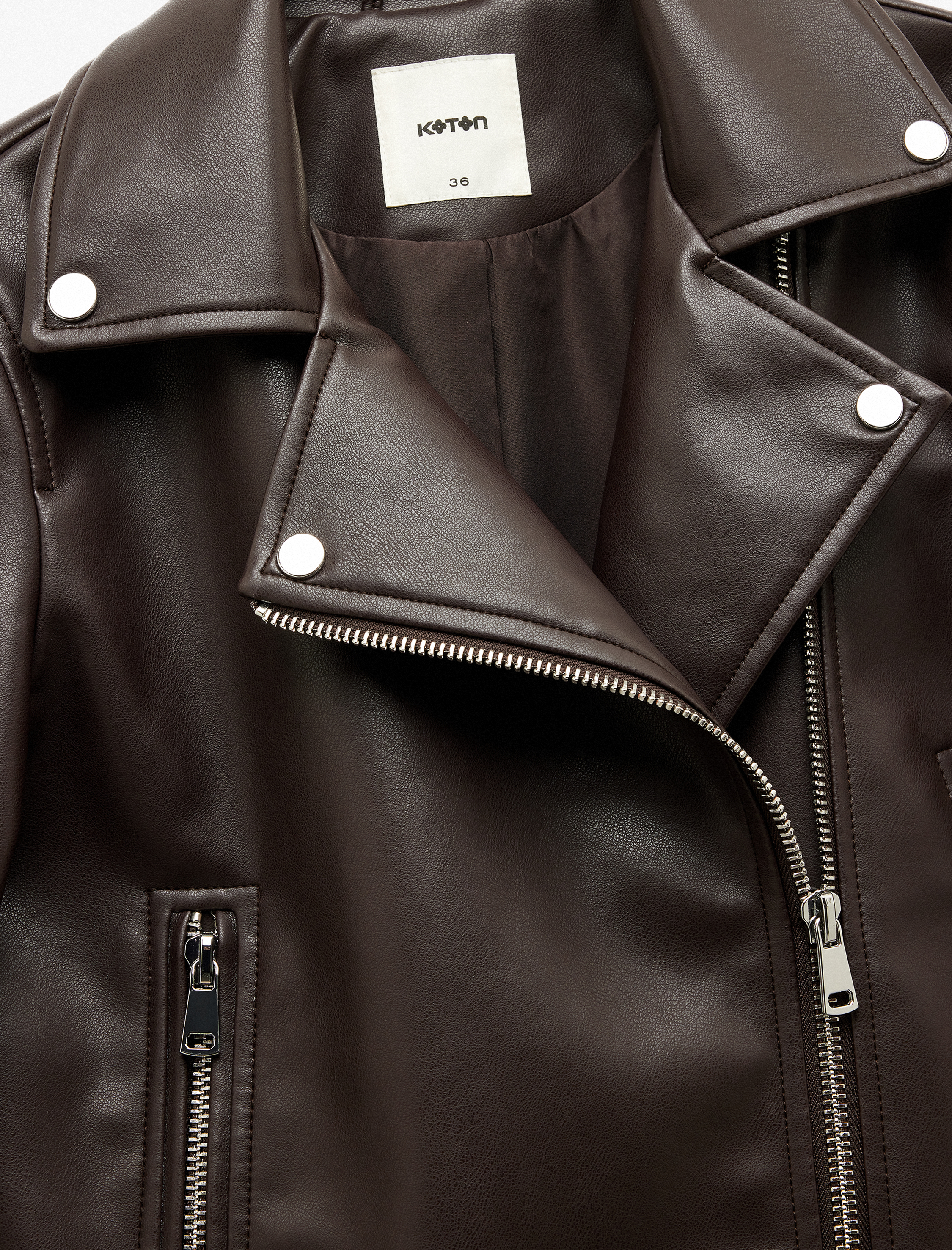   Cepli Uzun Kollu Fermuarlı Kruvaze Suni Deri Biker Ceket