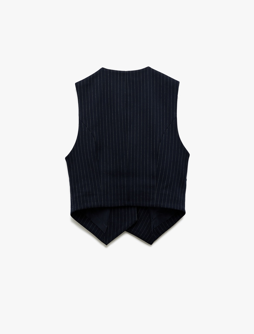   Kolsuz V Yaka Düğmeli Asimetrik Kesim Blazer Yelek