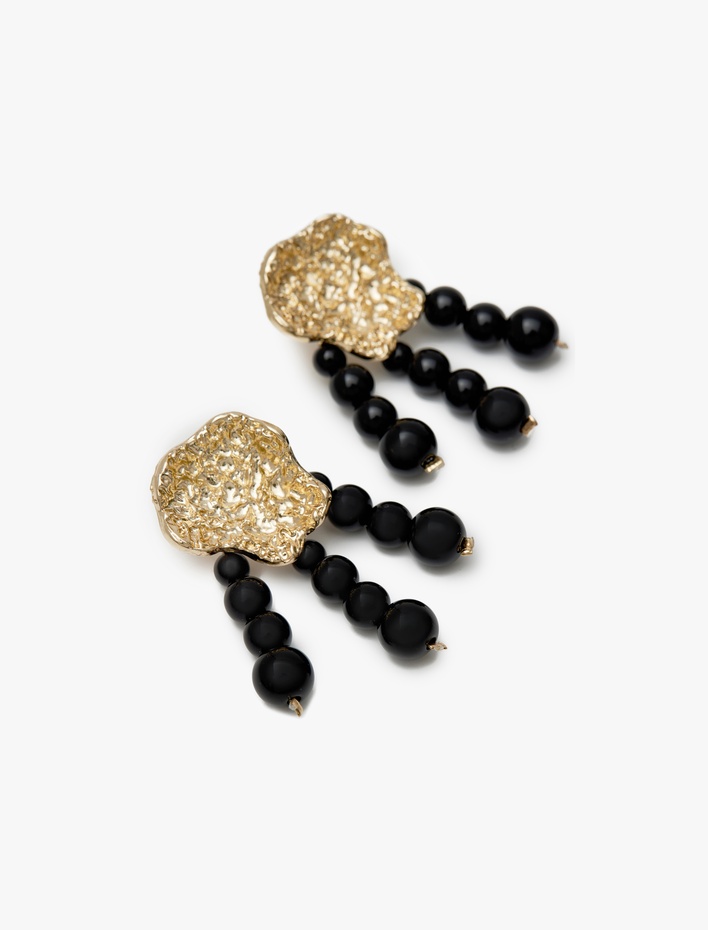 Kadın Dokulu Sallantılı Boncuklu Küpe