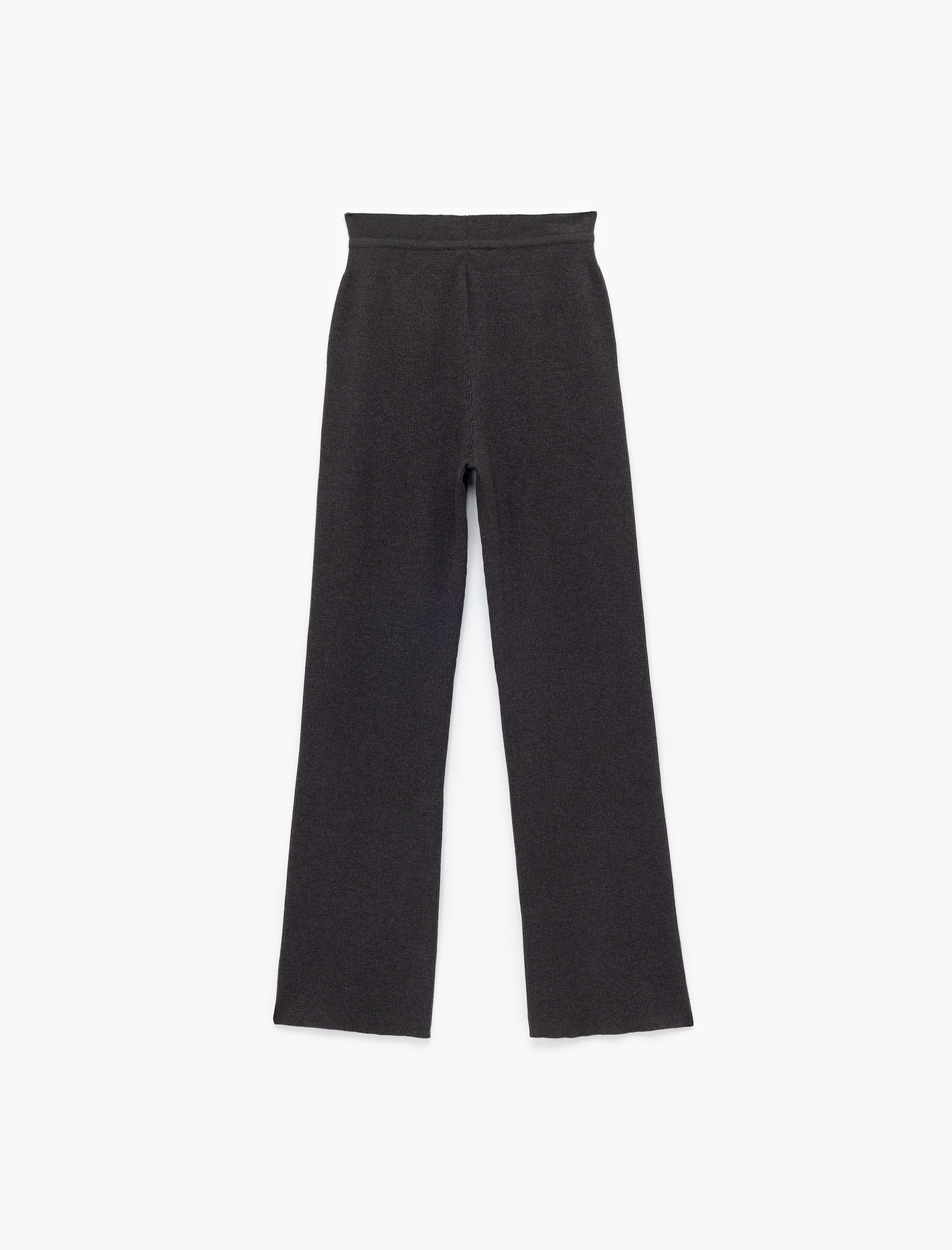   Beli Bağcıklı Cepli Yüksek Bel Düz Bol Paça Triko Pantolon