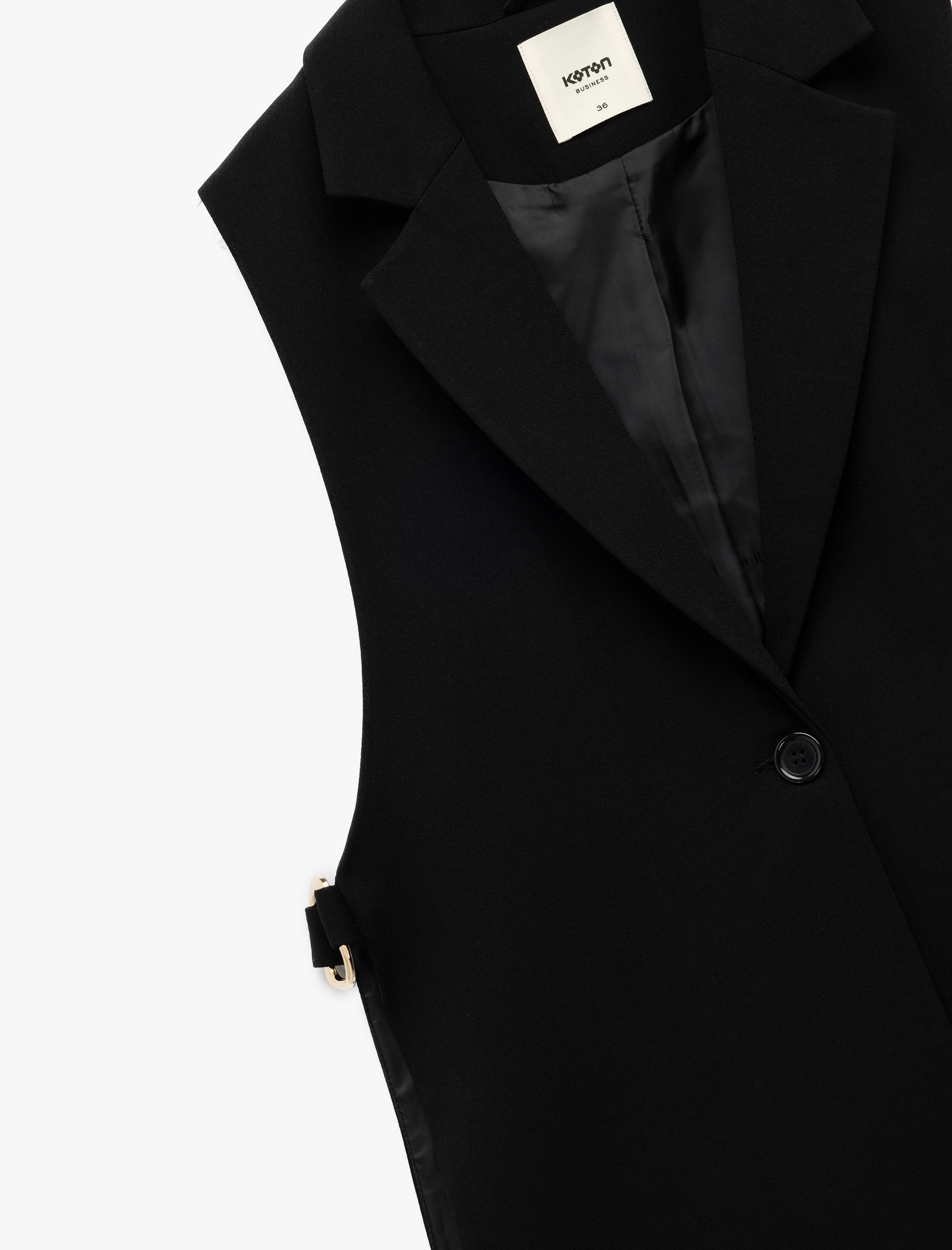   Krep Kumaş Aksesuarlı Yandan Pencere Detaylı V Yaka Düğmeli  Uzun Yelek