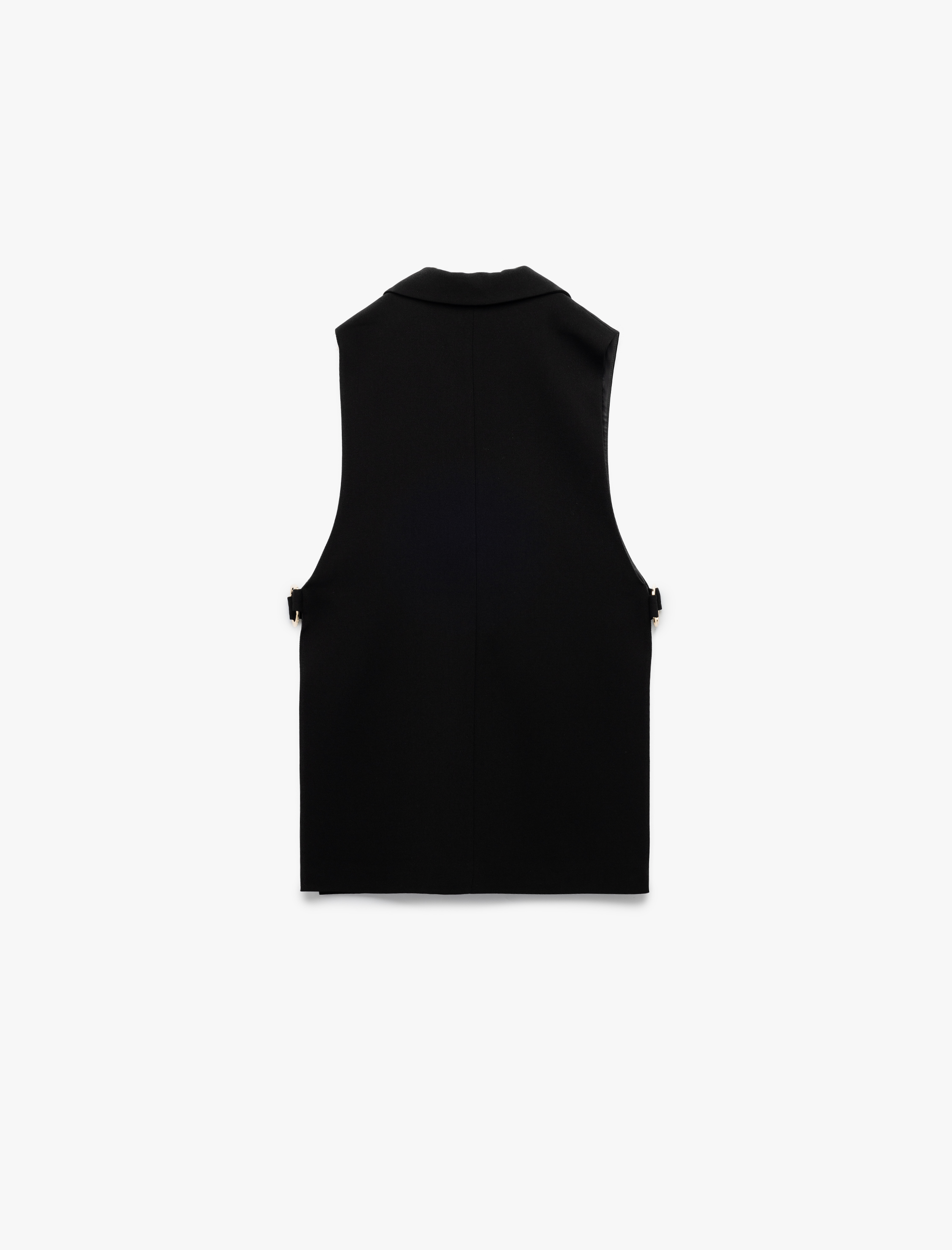   Krep Kumaş Aksesuarlı Yandan Pencere Detaylı V Yaka Düğmeli  Uzun Yelek