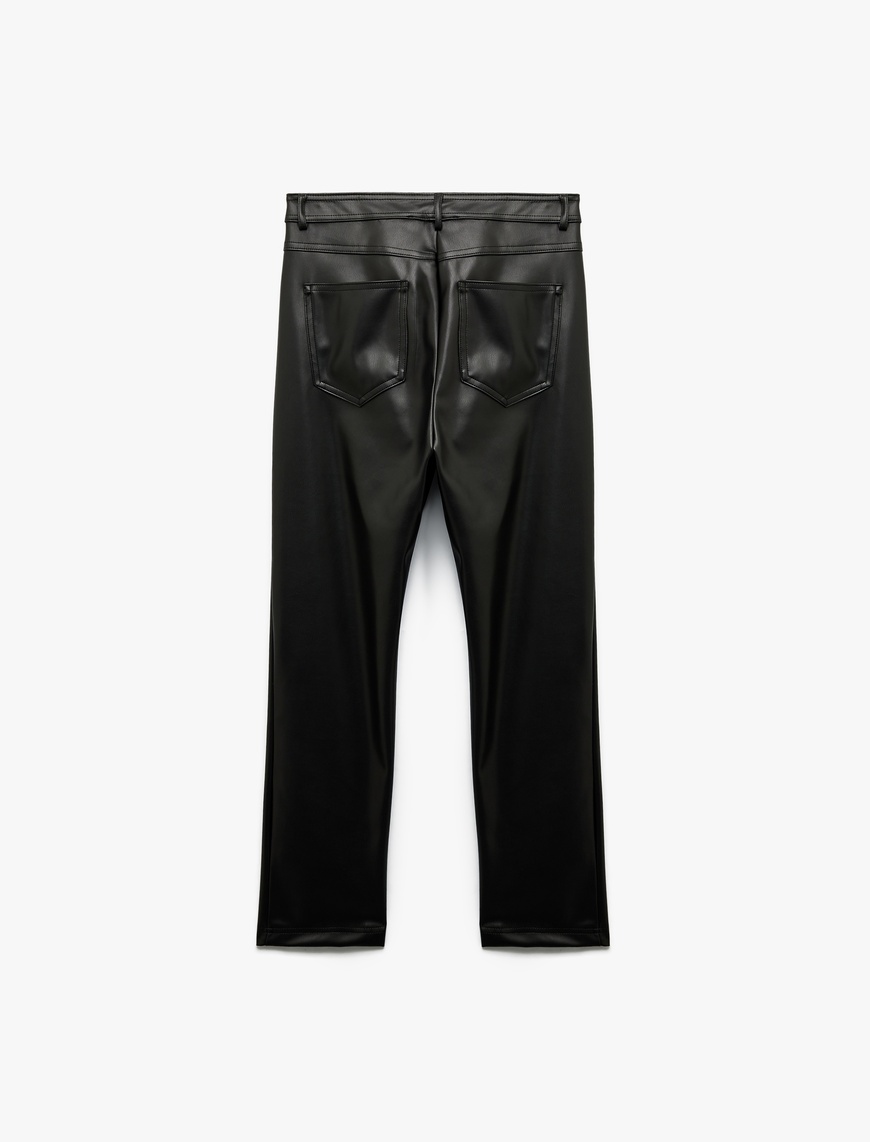   Normal Bel Slim Fit Cepli Suni Deri Pantolon