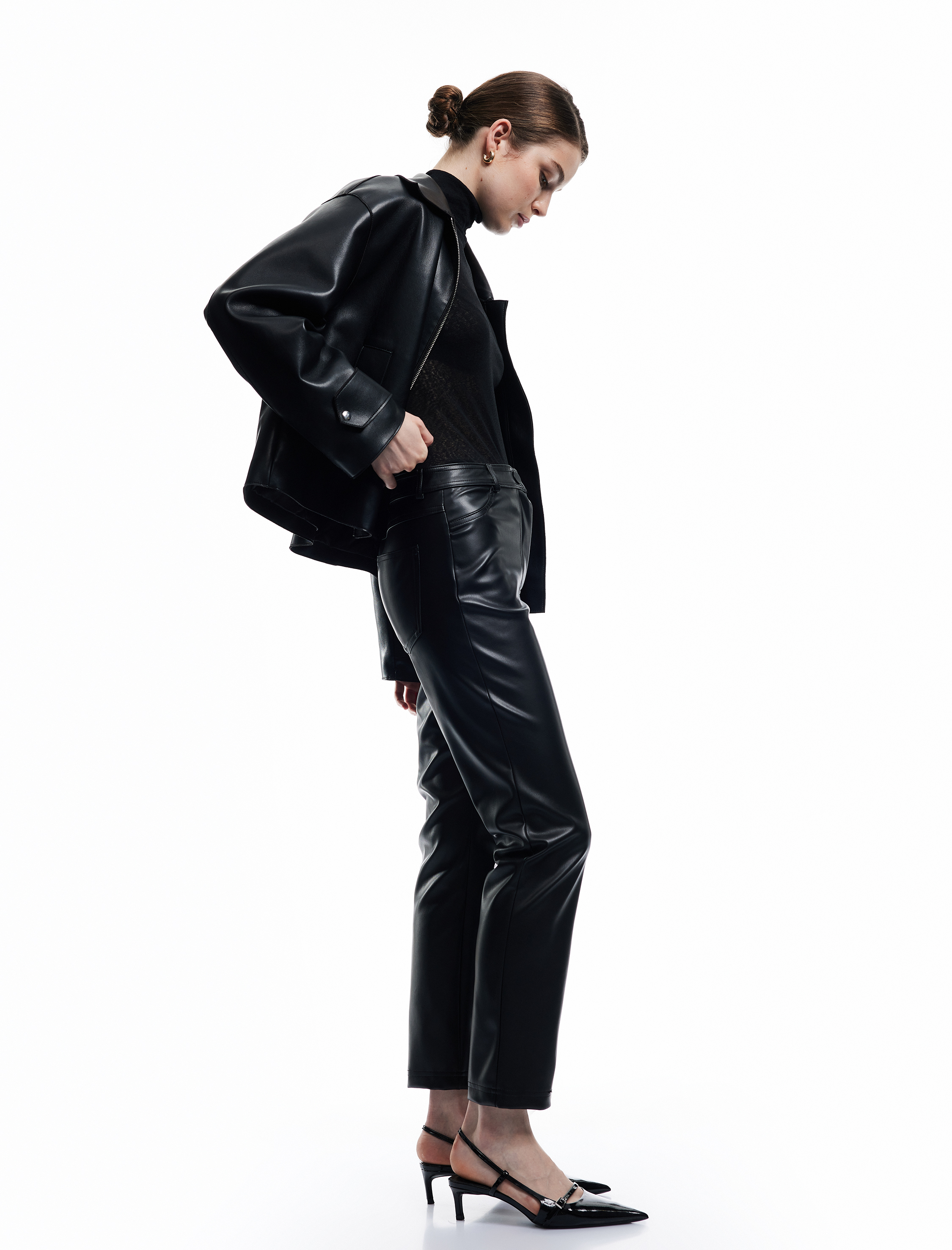   Normal Bel Slim Fit Cepli Suni Deri Pantolon