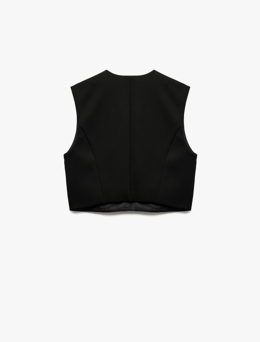   Düğmeli V Yaka Kolsuz Crop Blazer Yelek