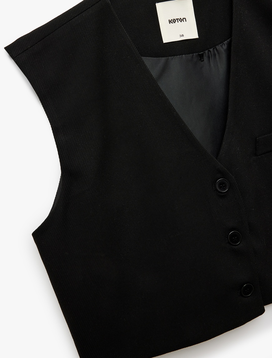   Düğmeli V Yaka Kolsuz Crop Blazer Yelek