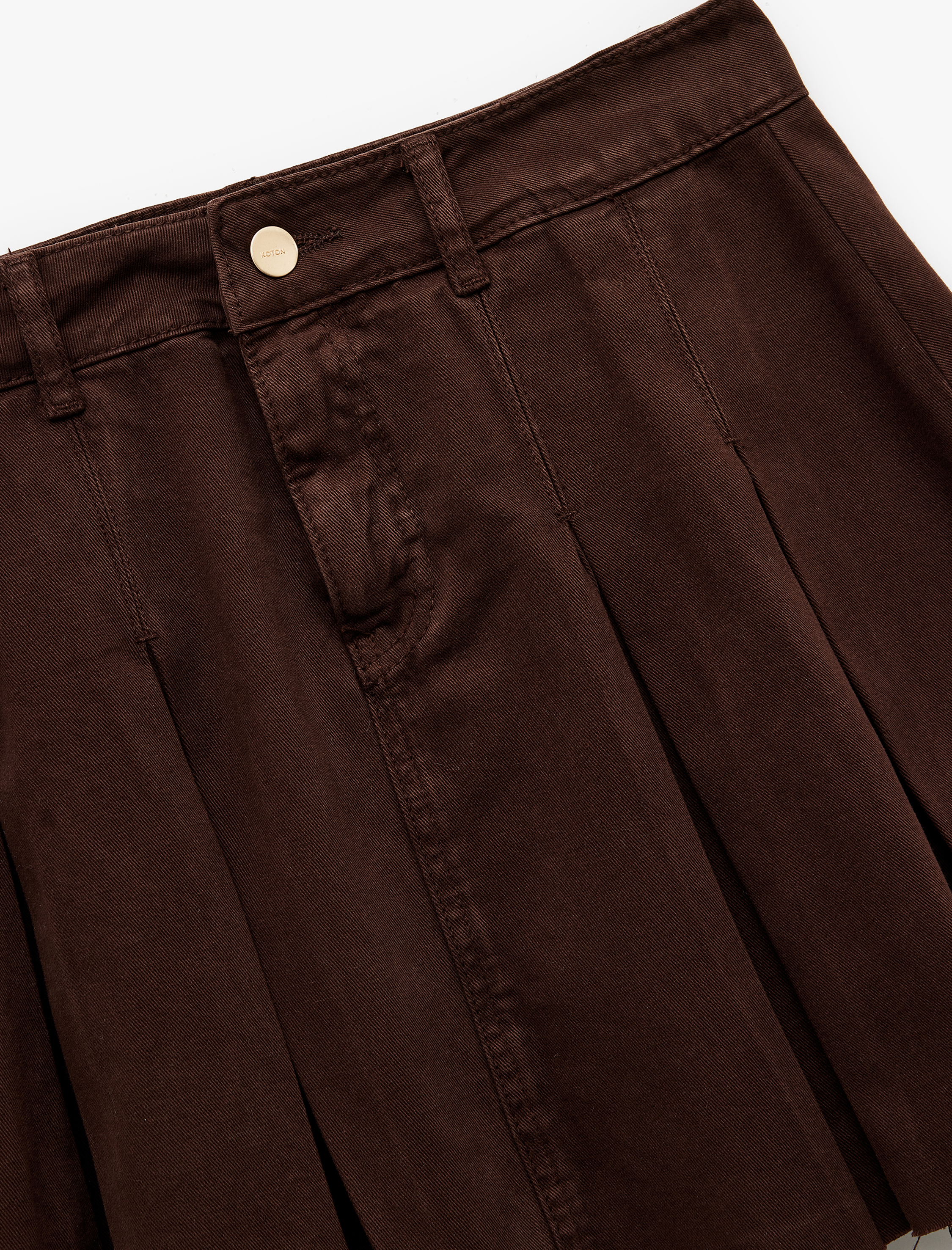   Pamuklu Kalın Pileli Düğmeli Mini Denim Etek