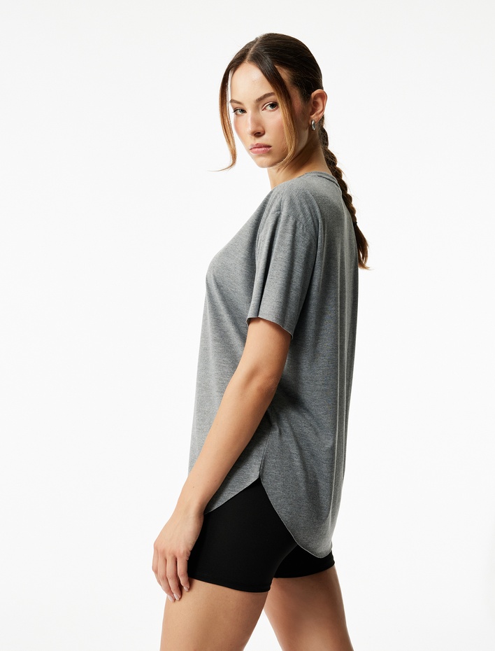  Bisiklet Yaka Kısa Kollu Baskılı Oversize Spor Tişört