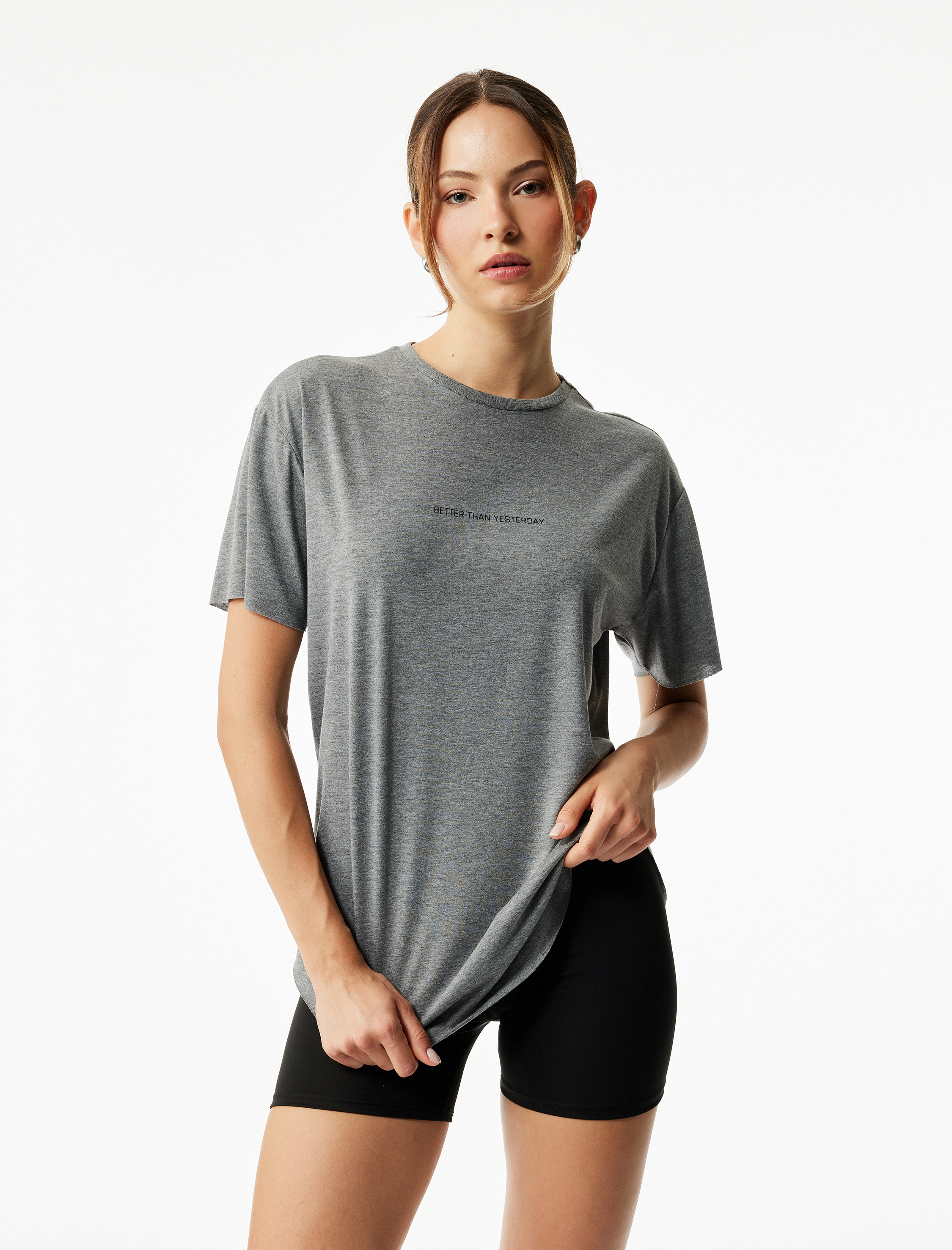   Bisiklet Yaka Kısa Kollu Baskılı Oversize Spor Tişört