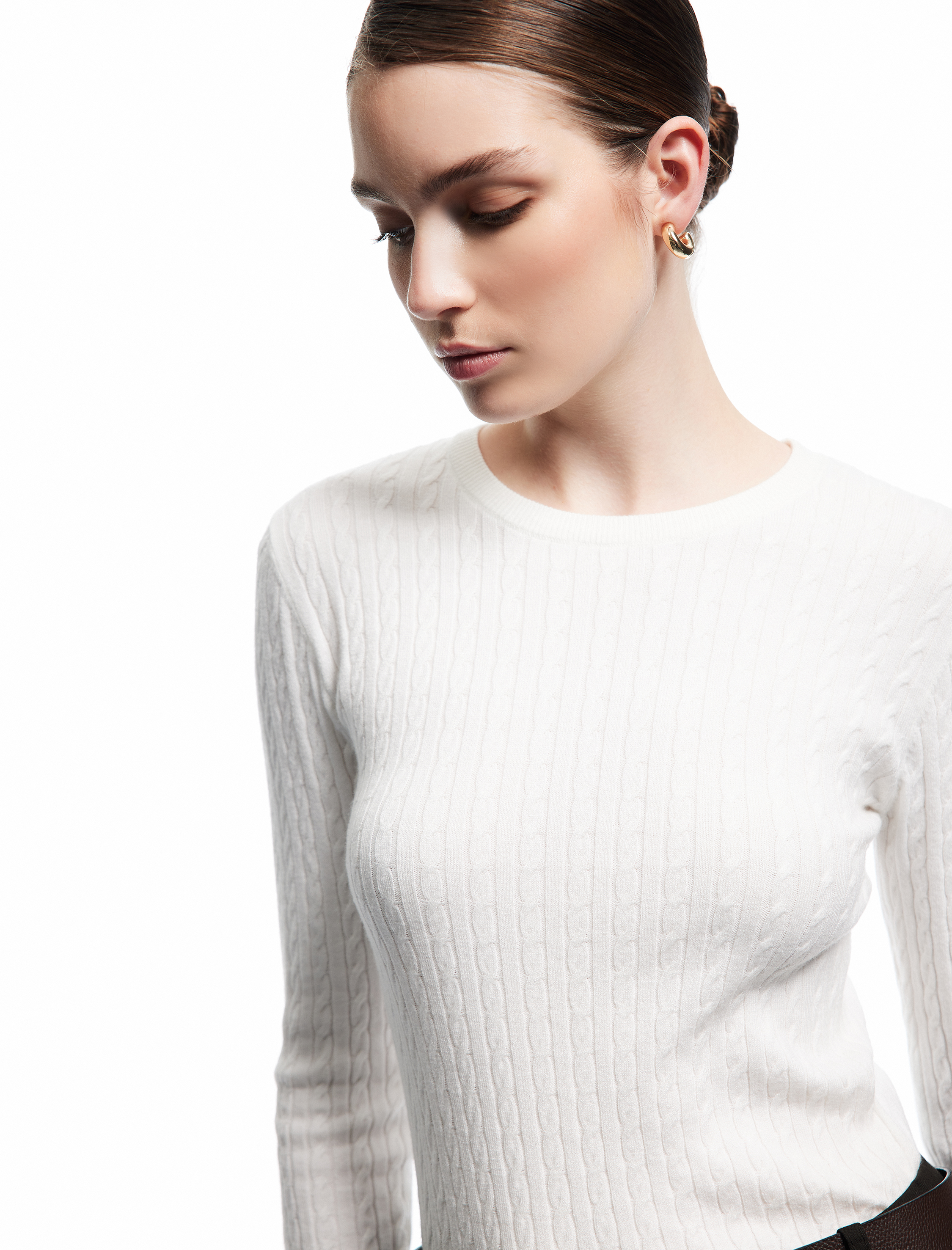   Uzun Kollu Bisiklet Yaka Saç Örgü Triko Kazak