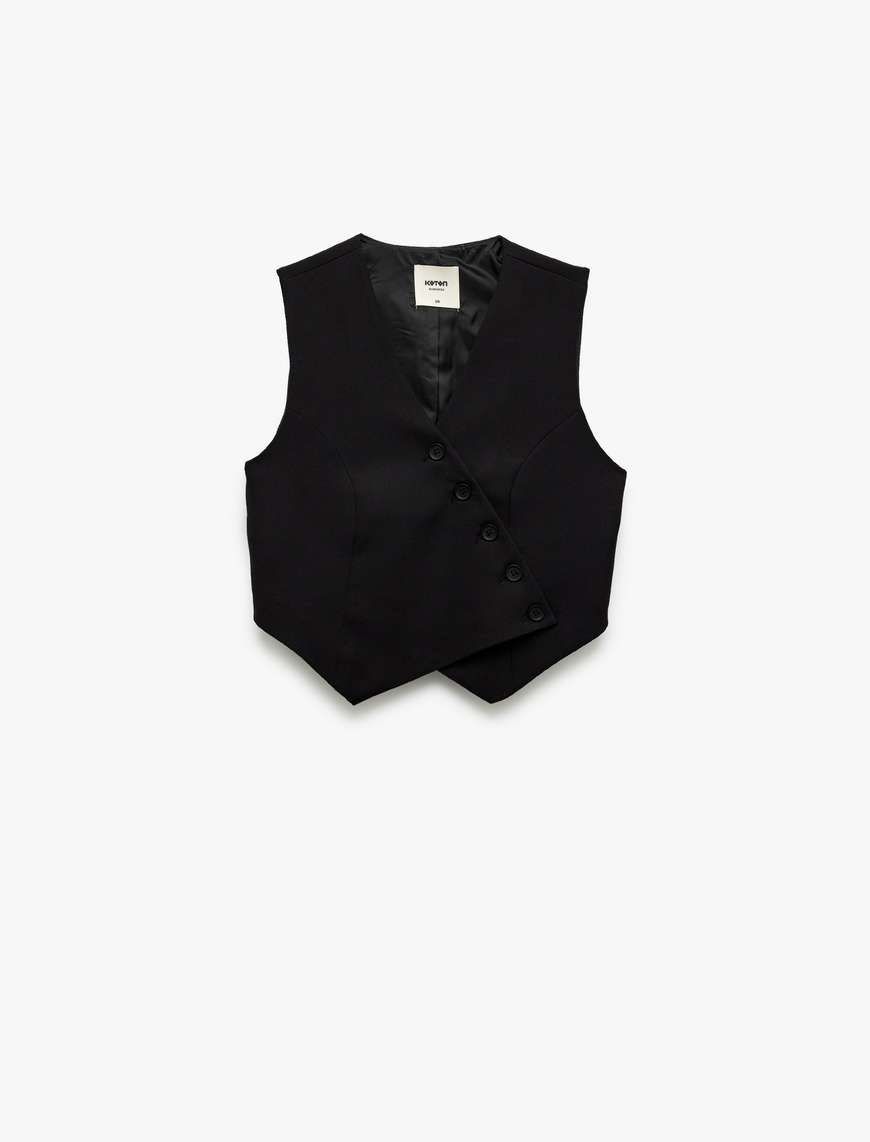   Astarlı Asimetrik Kolsuz V Yaka Düğmeli Blazer Yelek