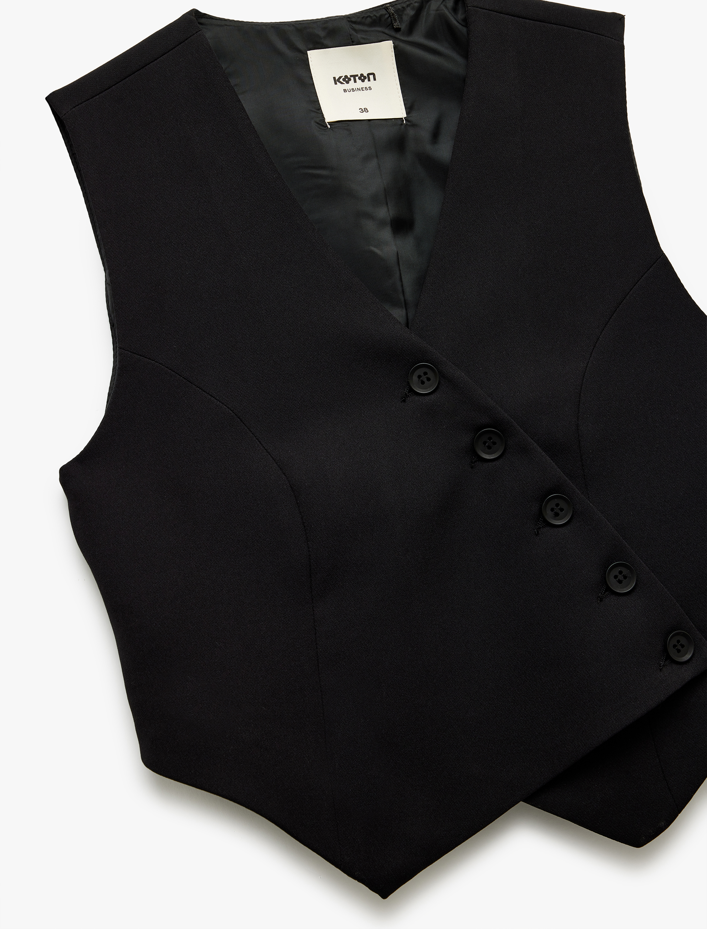   Astarlı Asimetrik Kolsuz V Yaka Düğmeli Blazer Yelek