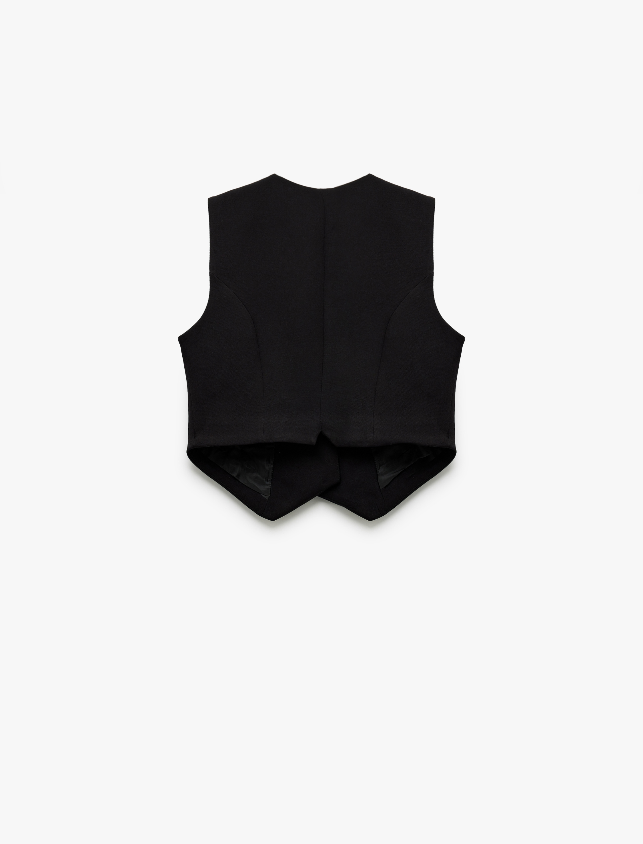   Astarlı Asimetrik Kolsuz V Yaka Düğmeli Blazer Yelek