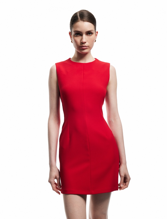  Yuvarlak Yaka A Kesim Kolsuz Mini Elbise