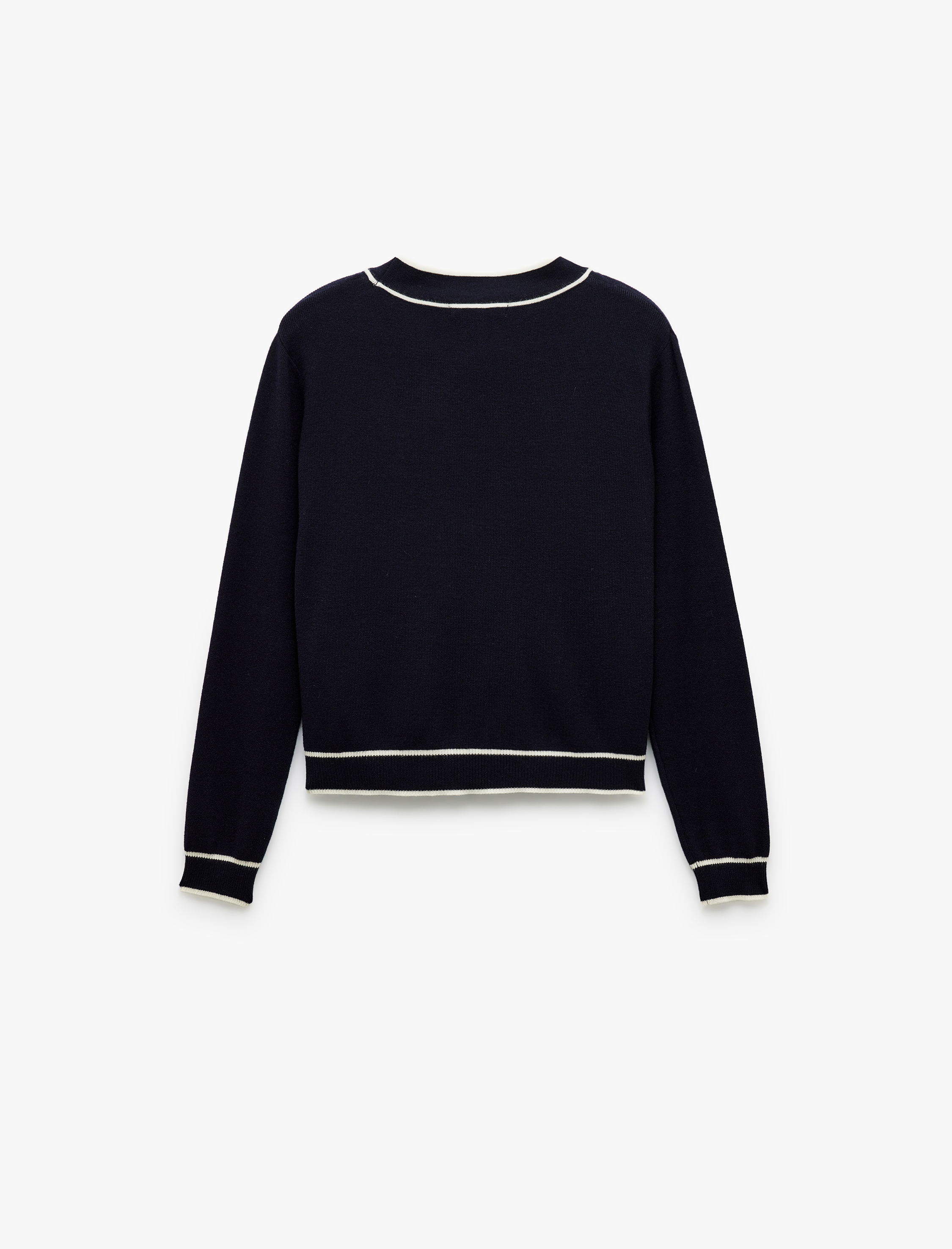   Uzun Kollu Cepli V Yaka Çizgili Triko Hırka