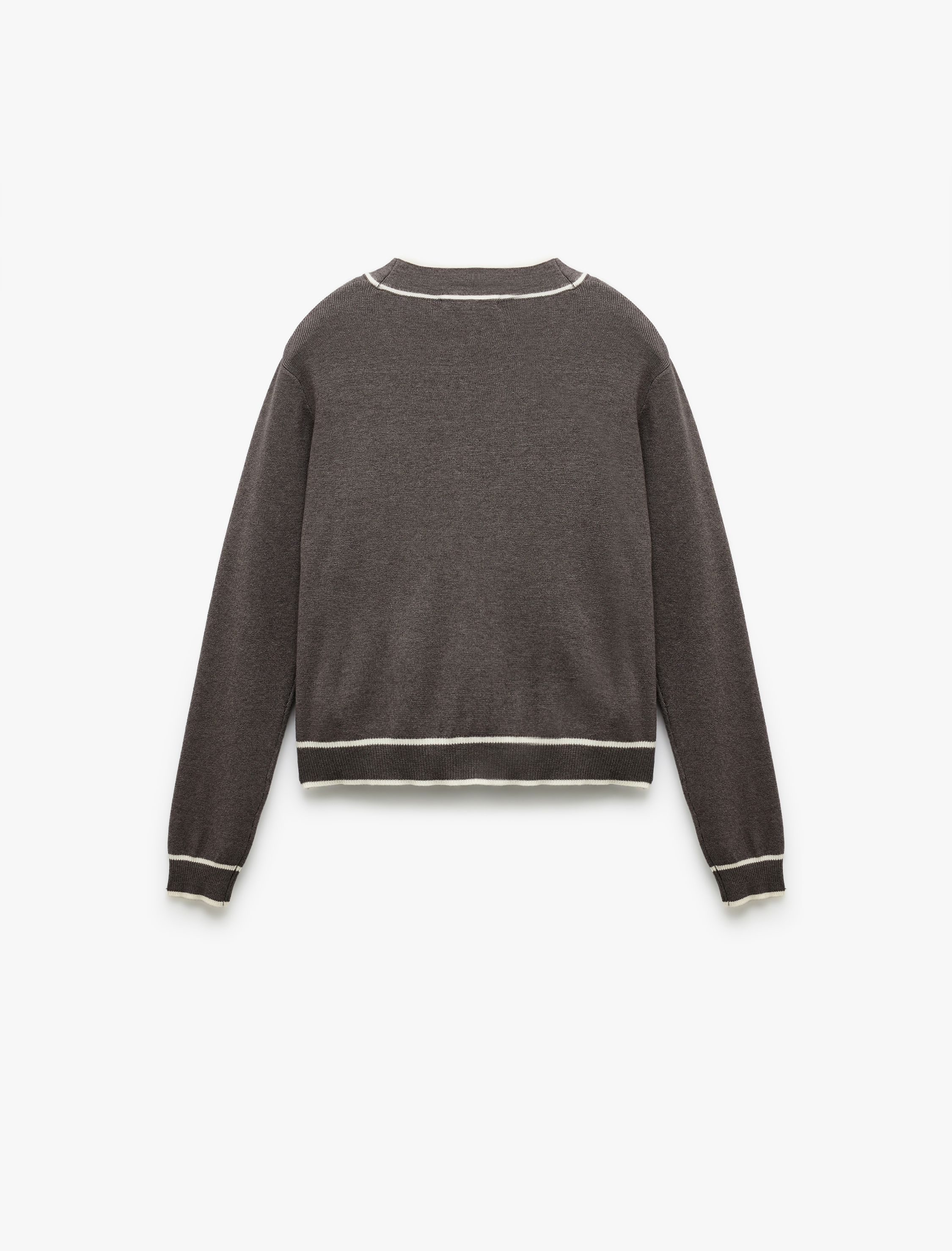   Uzun Kollu Cepli V Yaka Çizgili Triko Hırka