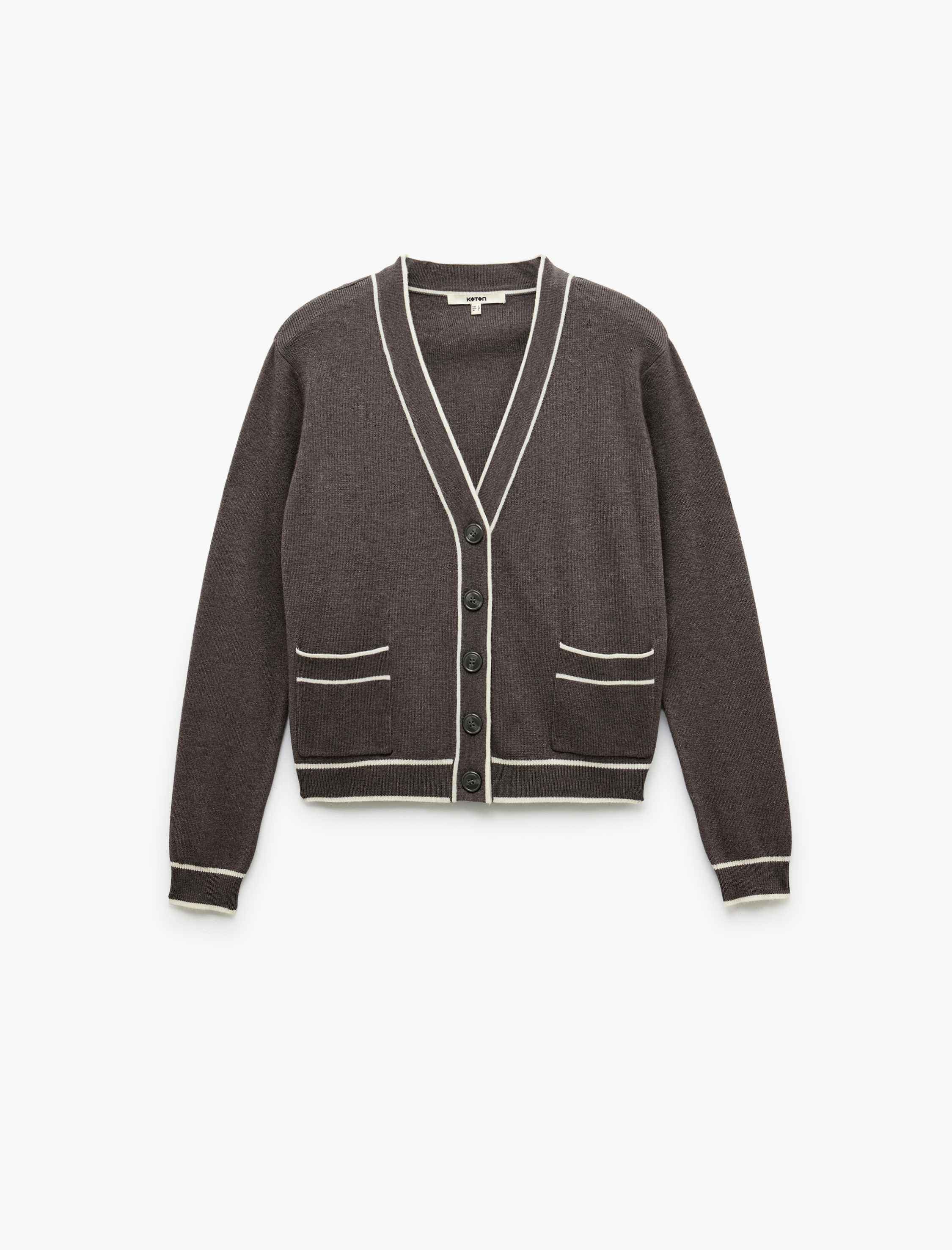   Uzun Kollu Cepli V Yaka Çizgili Triko Hırka