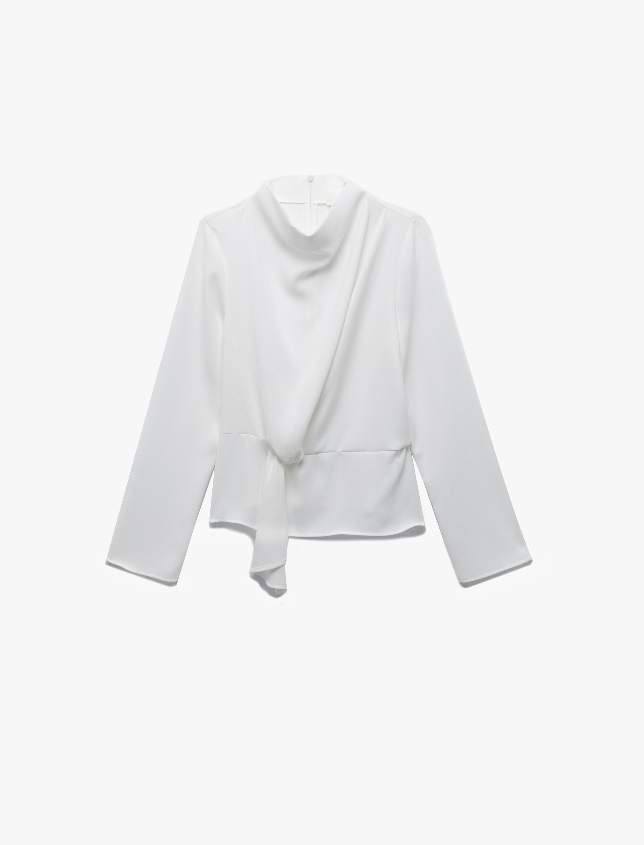   Uzun Kollu Düğüm Detaylı Dik Yaka Bluz