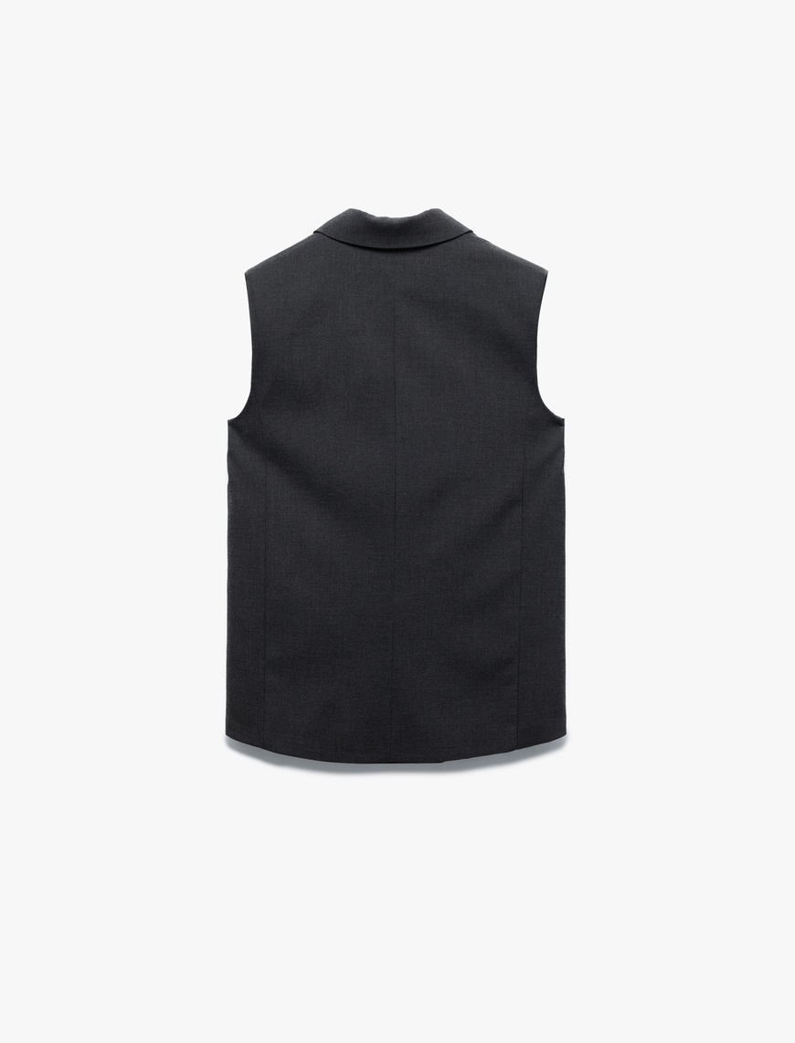   Astarlı Cepli Kruvaze Düğmeli Kolsuz Uzun Blazer Yelek