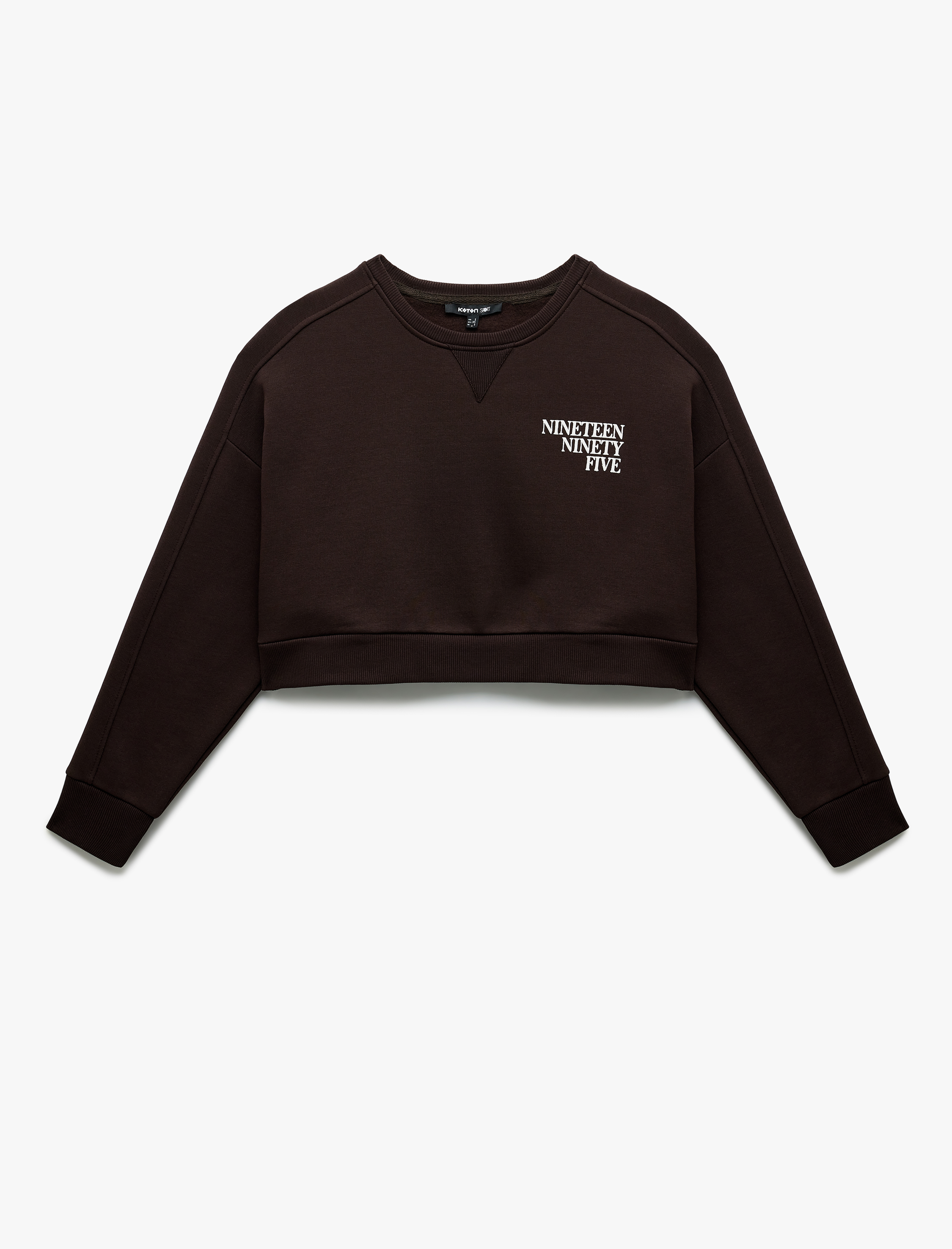   Baskılı Uzun Kollu Bisiklet Yaka Şardonlu Oversize Crop Sweatshirt