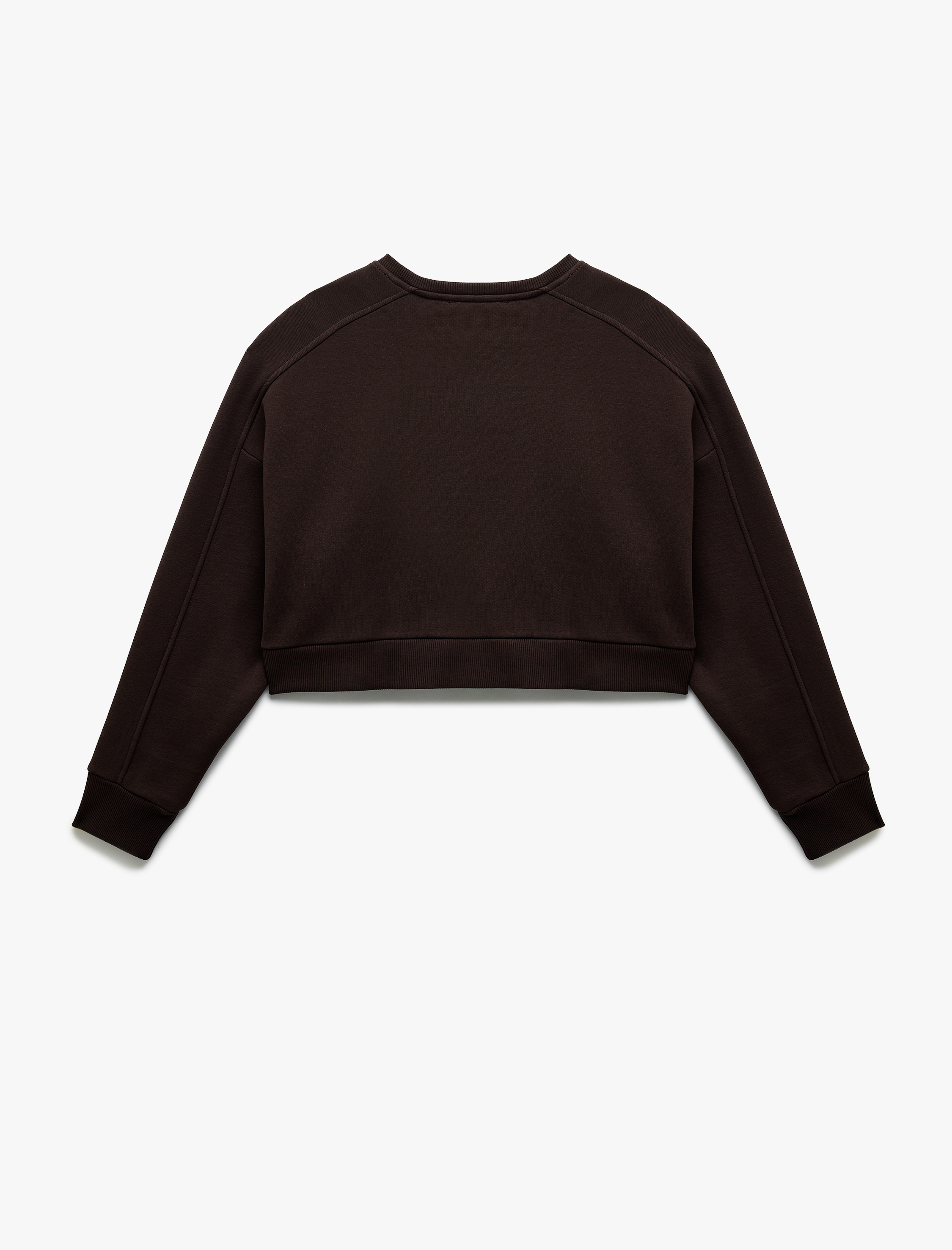   Baskılı Uzun Kollu Bisiklet Yaka Şardonlu Oversize Crop Sweatshirt