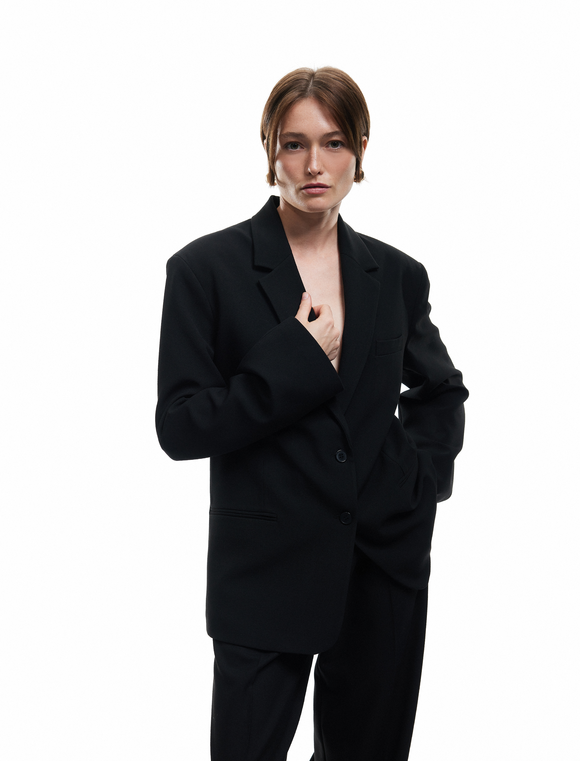   Cepli Düğmeli Kruvaze Uzun Kollu Blazer Ceket