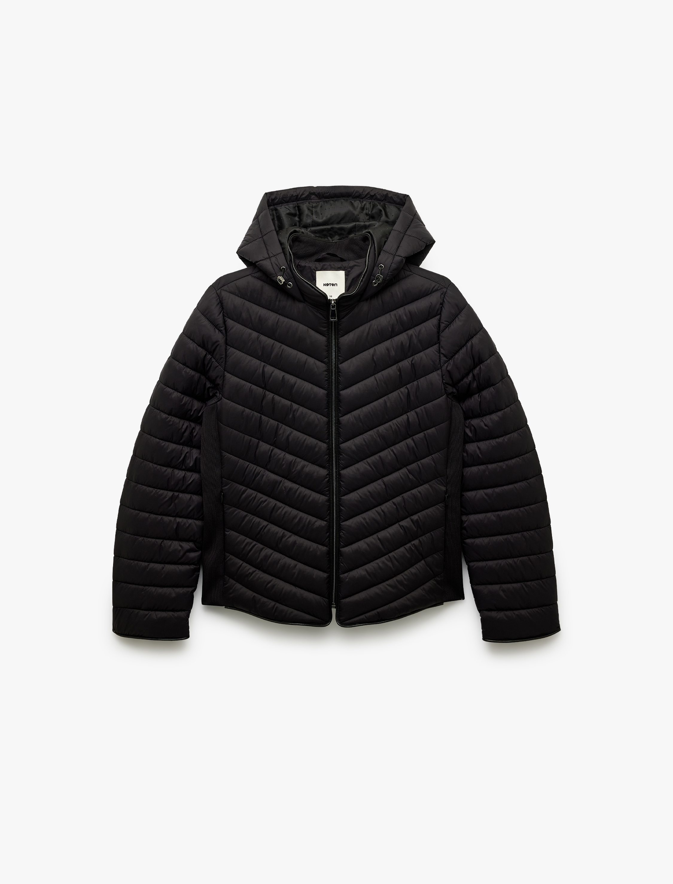   Uzun Kollu Cepli Fermuarlı Su İtici Kapüşonlu Şişme Mont