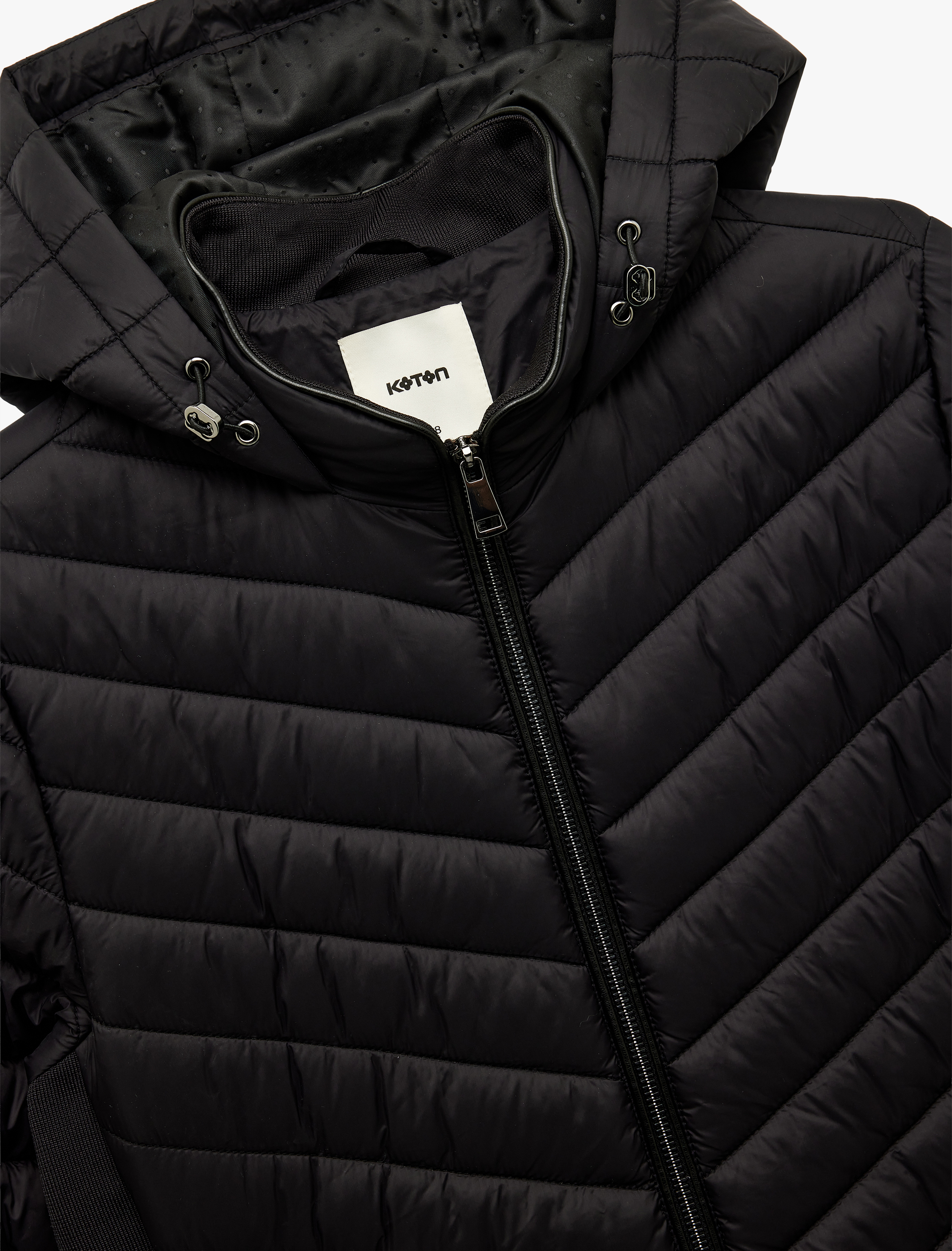   Uzun Kollu Cepli Fermuarlı Su İtici Kapüşonlu Şişme Mont