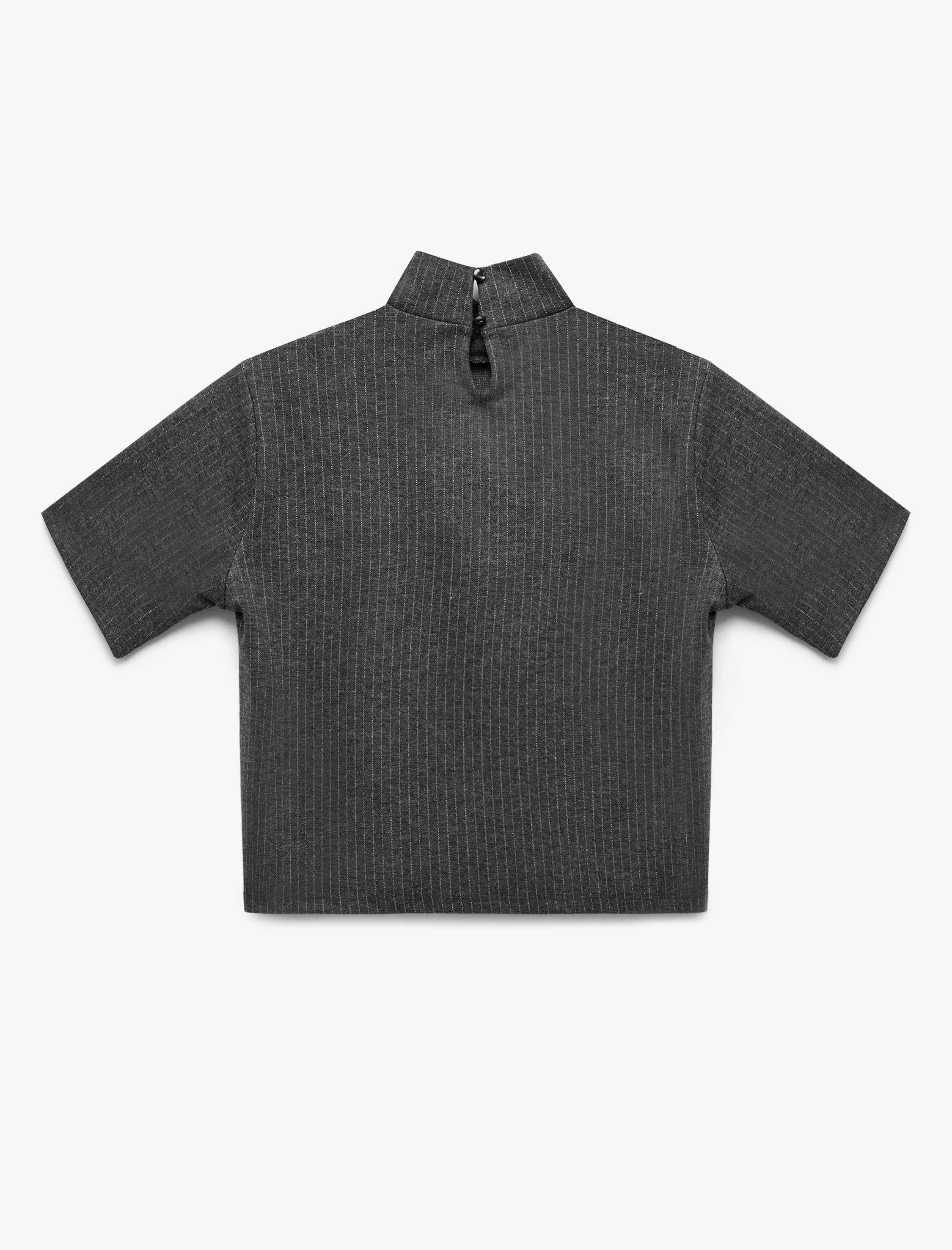   Metalik İplik Detaylı Simli Kısa Kollu Dik Yaka Tişört