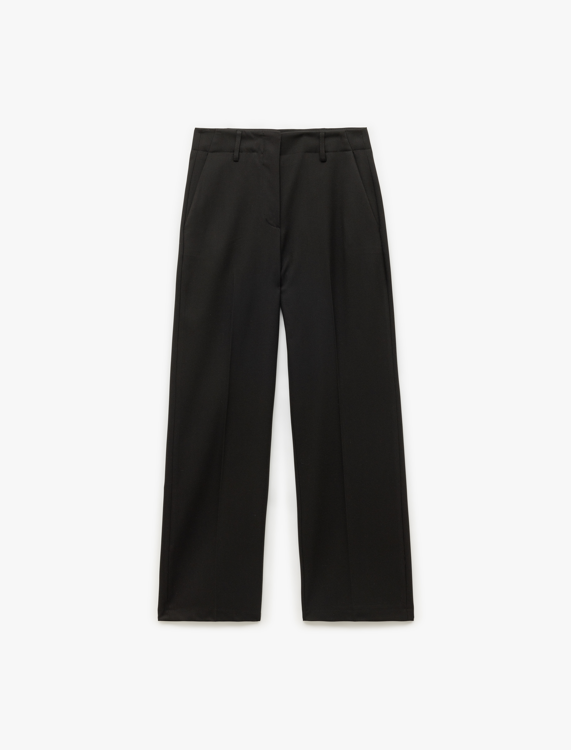   Rahat Kalıp Yüksek Bel Cepli Geniş Paça Kumaş Pantolon