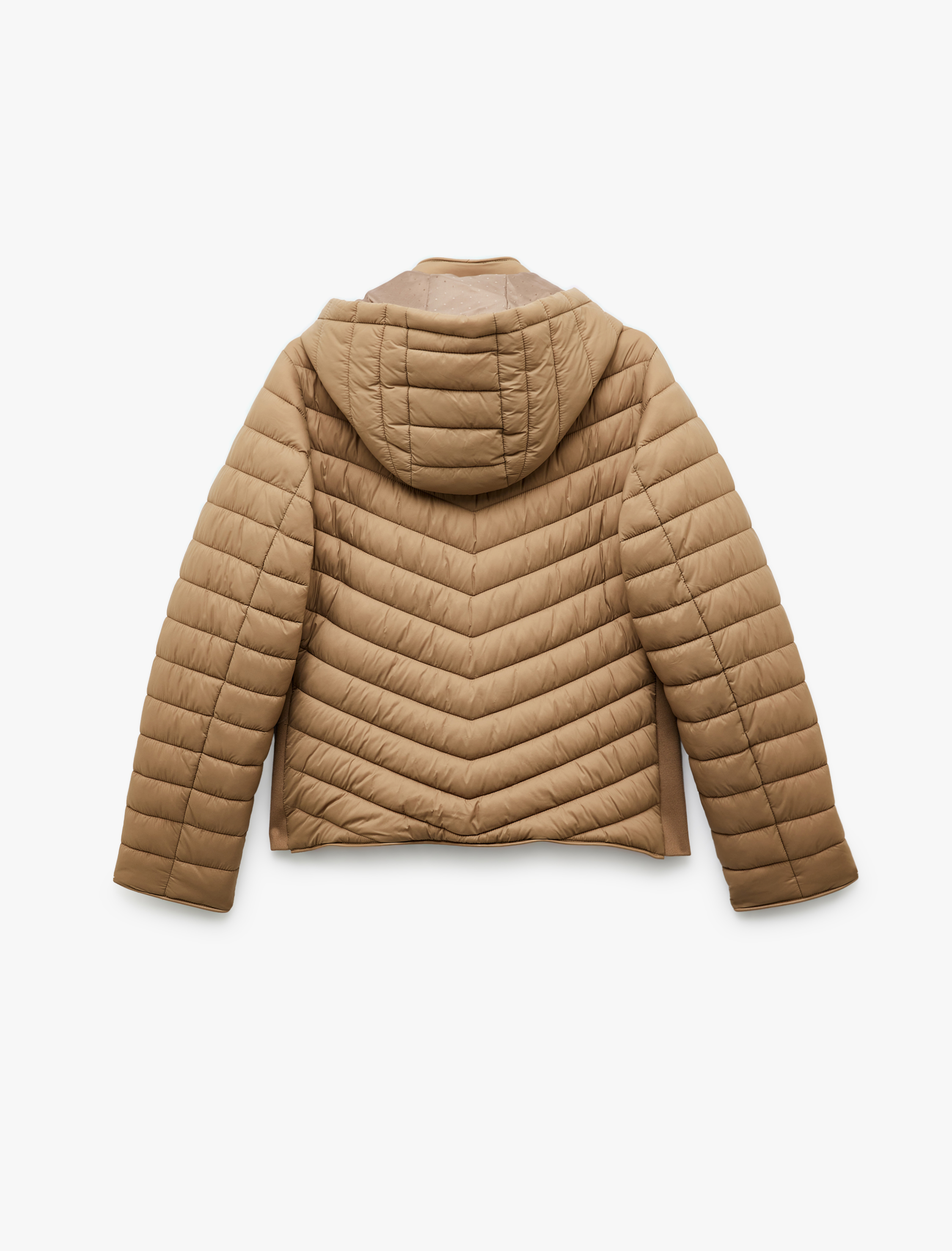   Uzun Kollu Cepli Fermuarlı Su İtici Kapüşonlu Şişme Mont