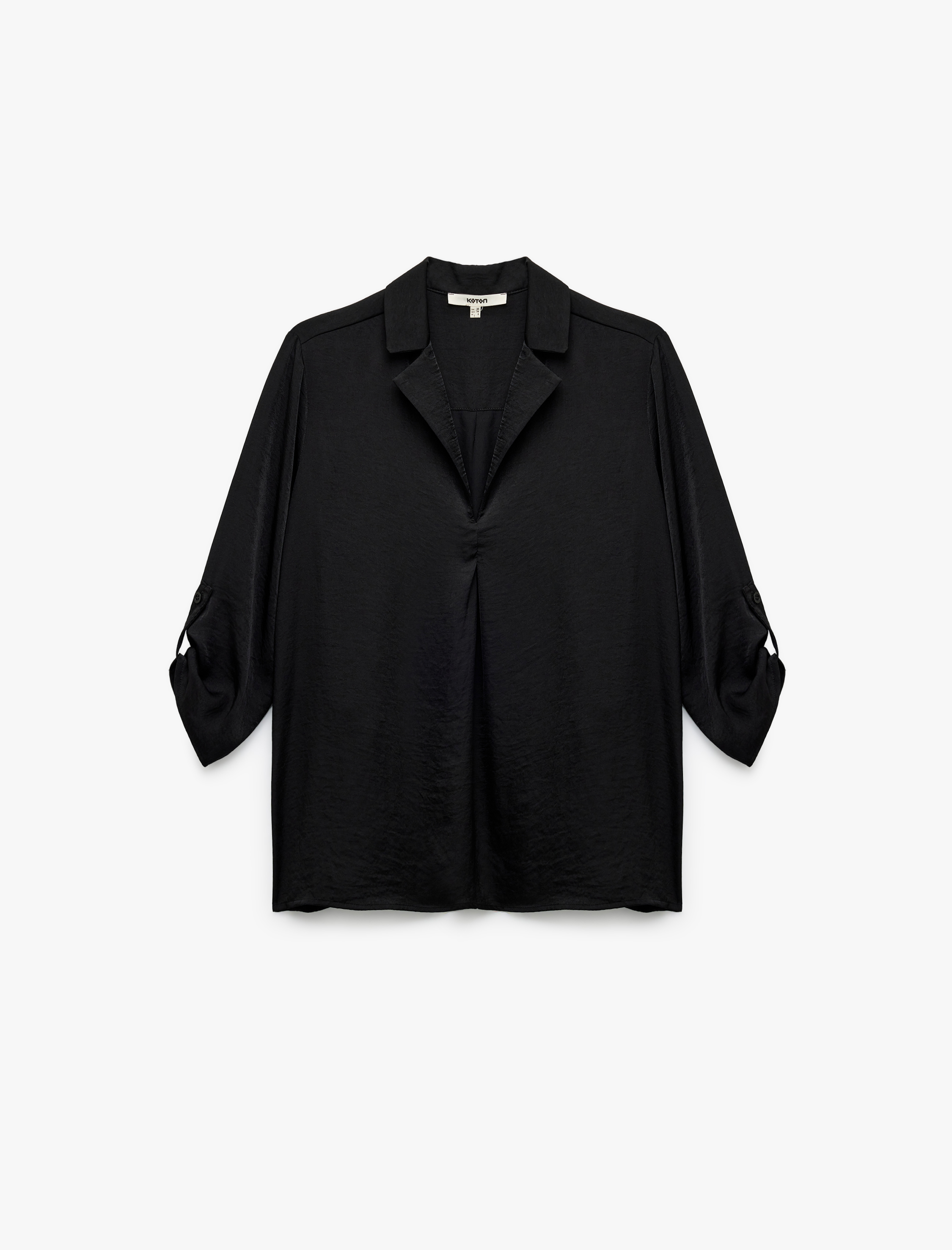   Ceket Yaka Katlama Detaylı 3/4 Kollu Saten Bluz