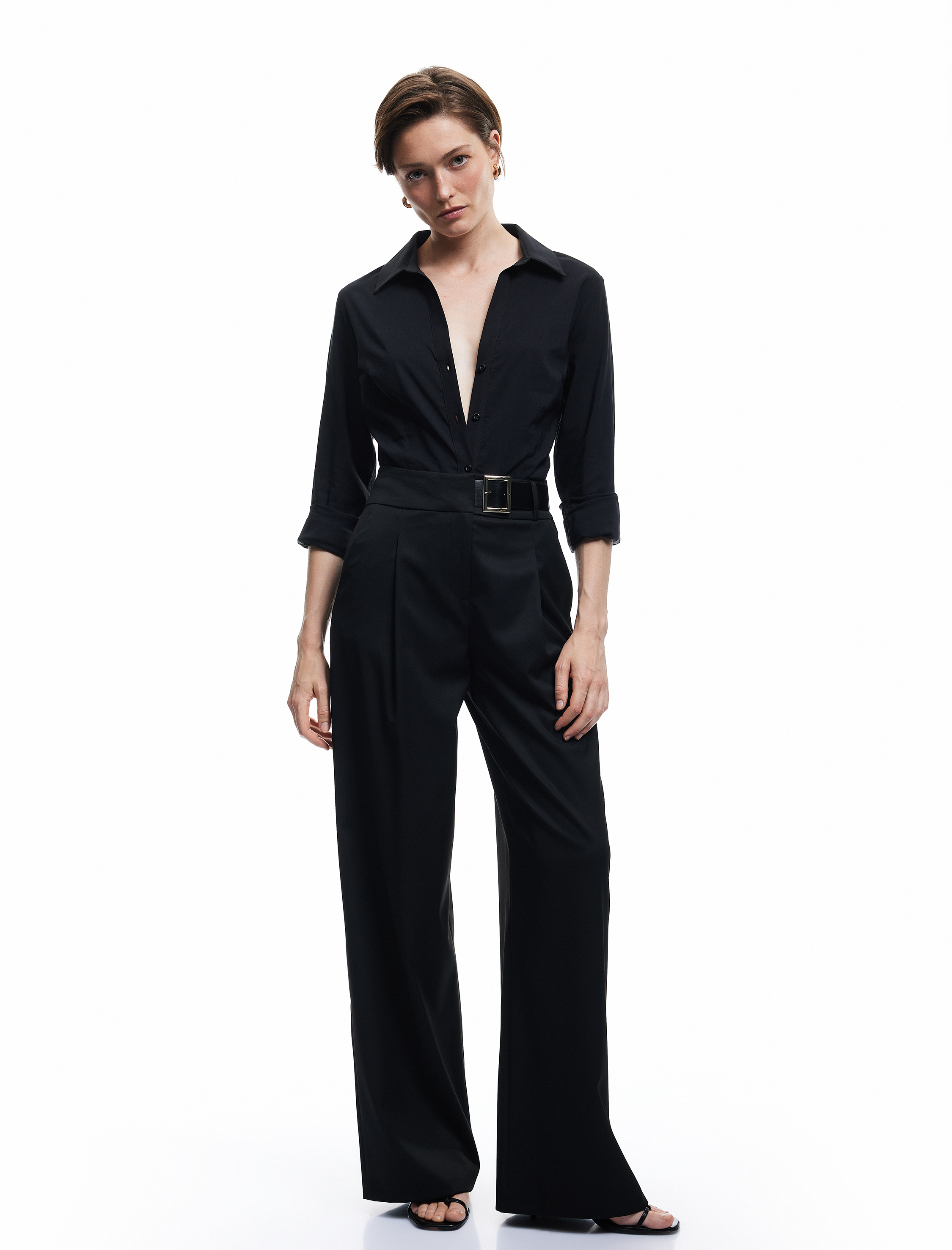   Ceket Yaka Katlama Detaylı 3/4 Kollu Saten Bluz