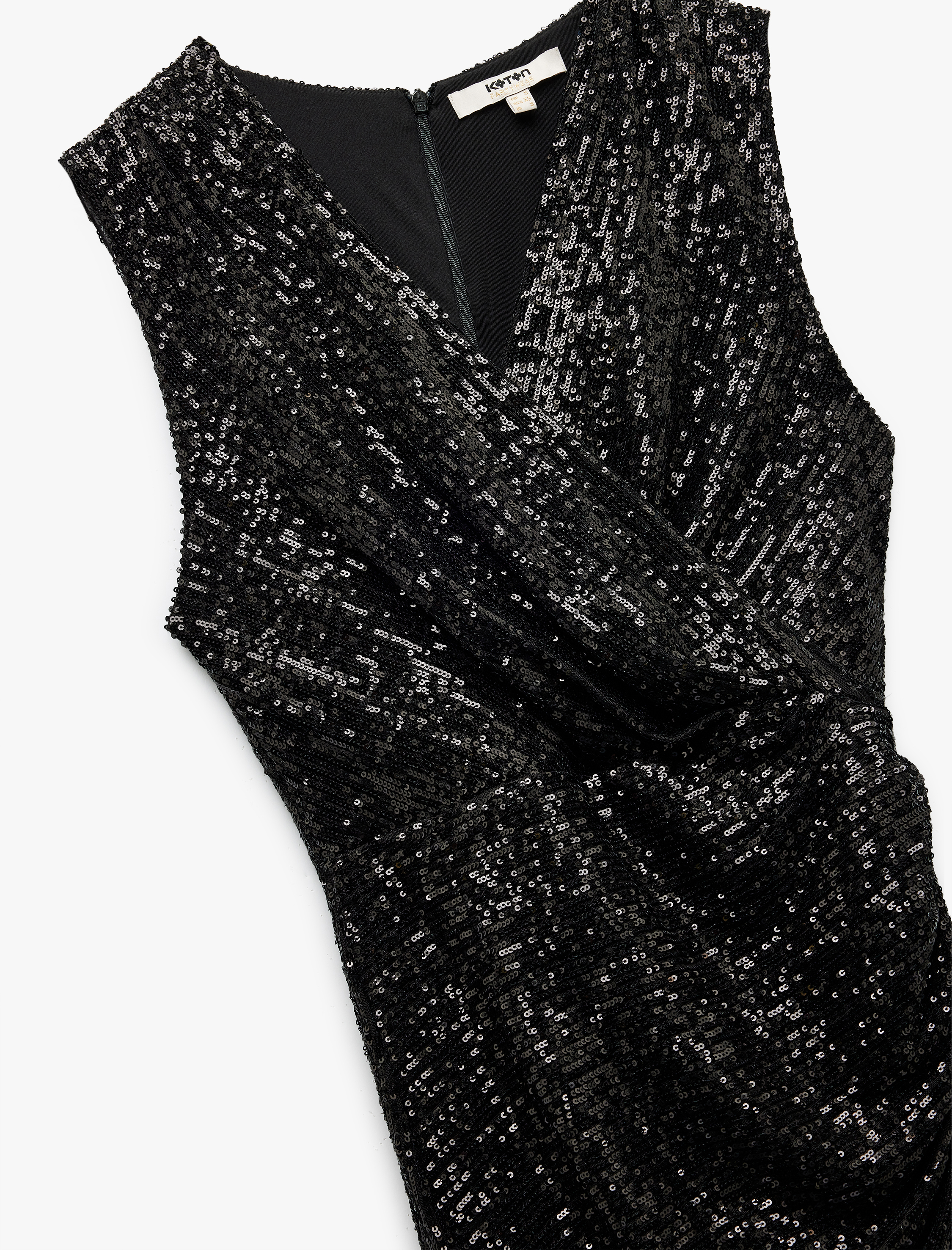   Kruvaze Yaka Kolsuz Pullu Payetli Bodycon Mini Abiye Elbise