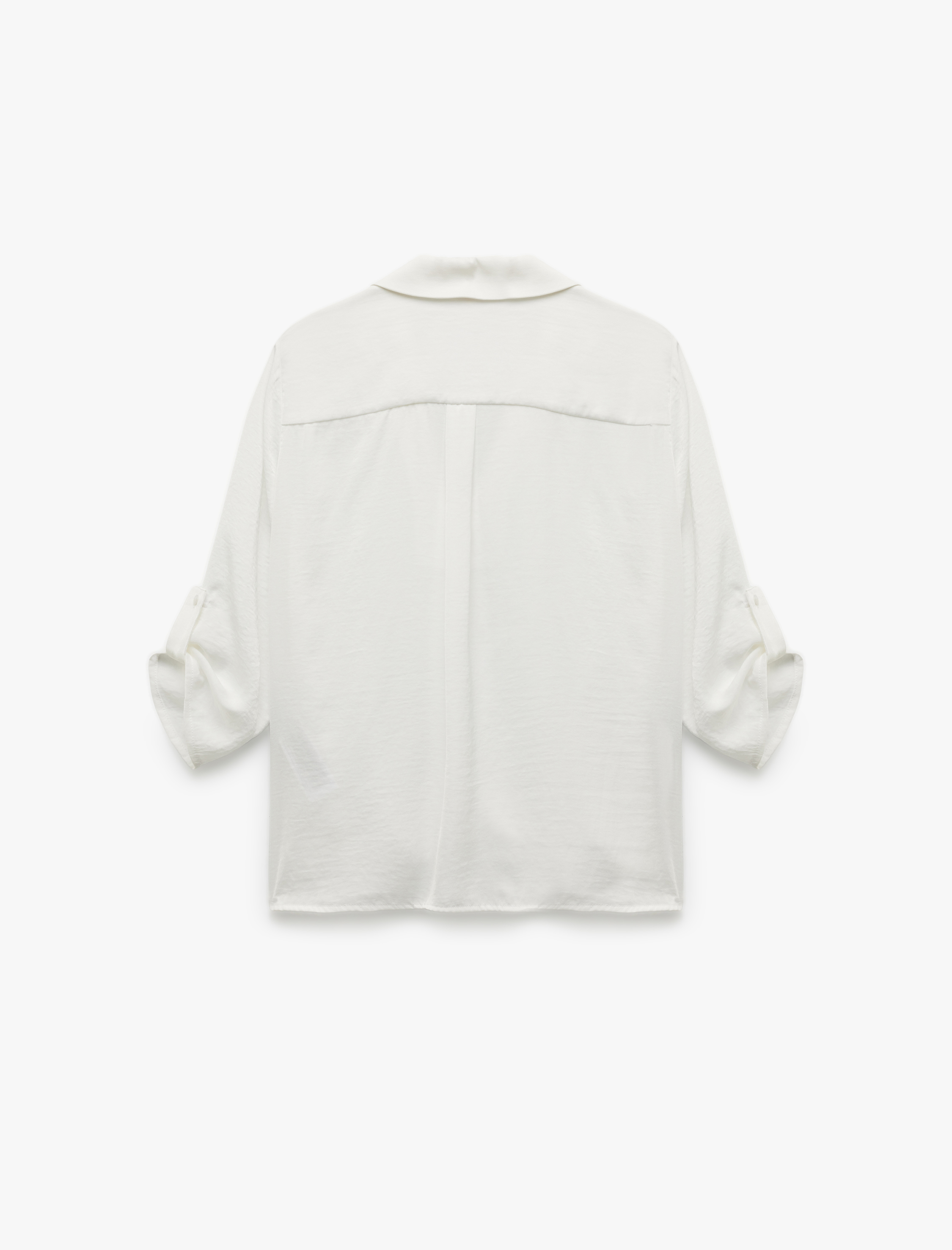   Ceket Yaka Katlama Detaylı 3/4 Kollu Saten Bluz