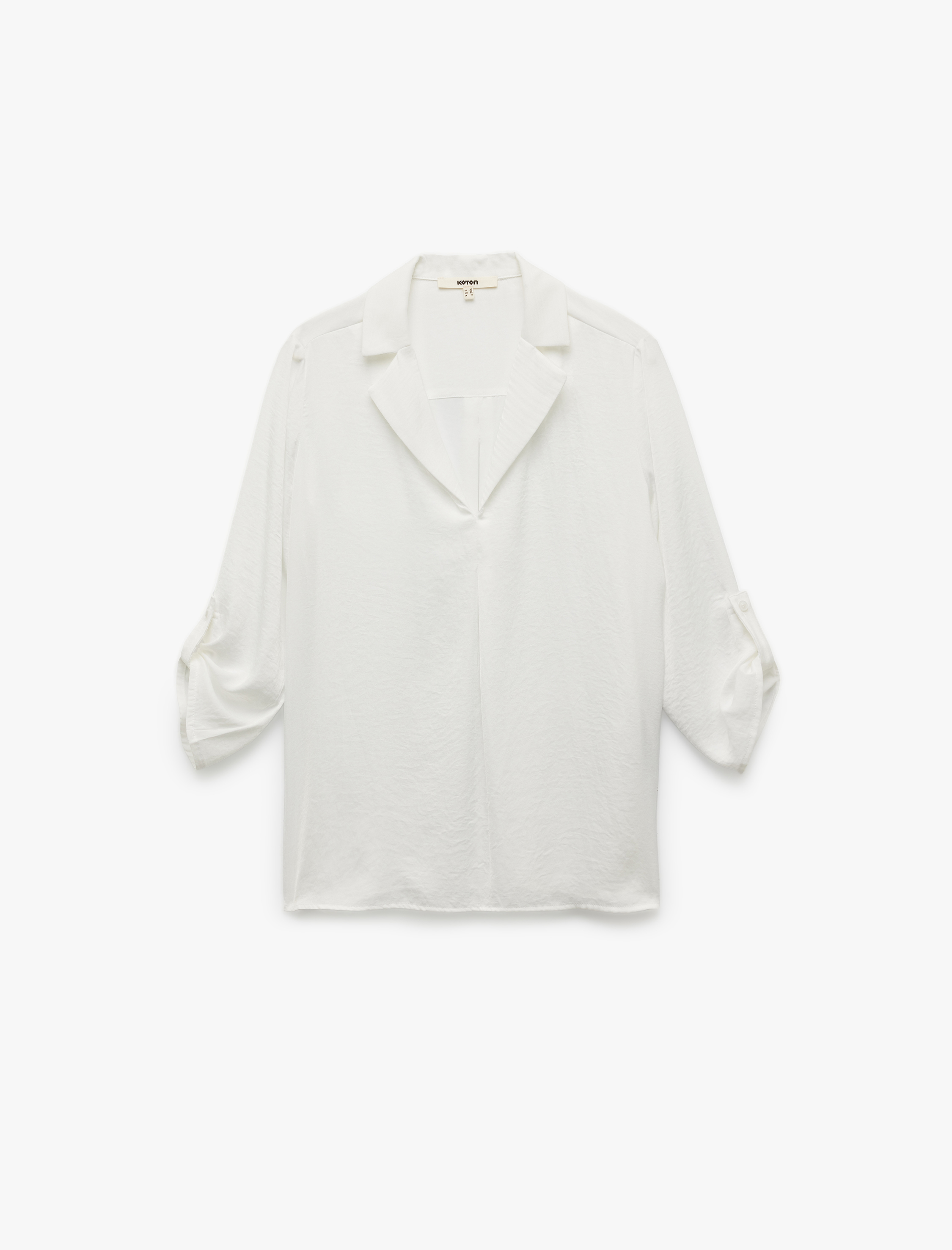   Ceket Yaka Katlama Detaylı 3/4 Kollu Saten Bluz