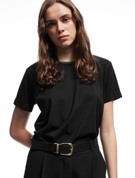 Pamuklu Kısa Kollu Parıltılı Biyeli Bisiklet Yaka Tişört