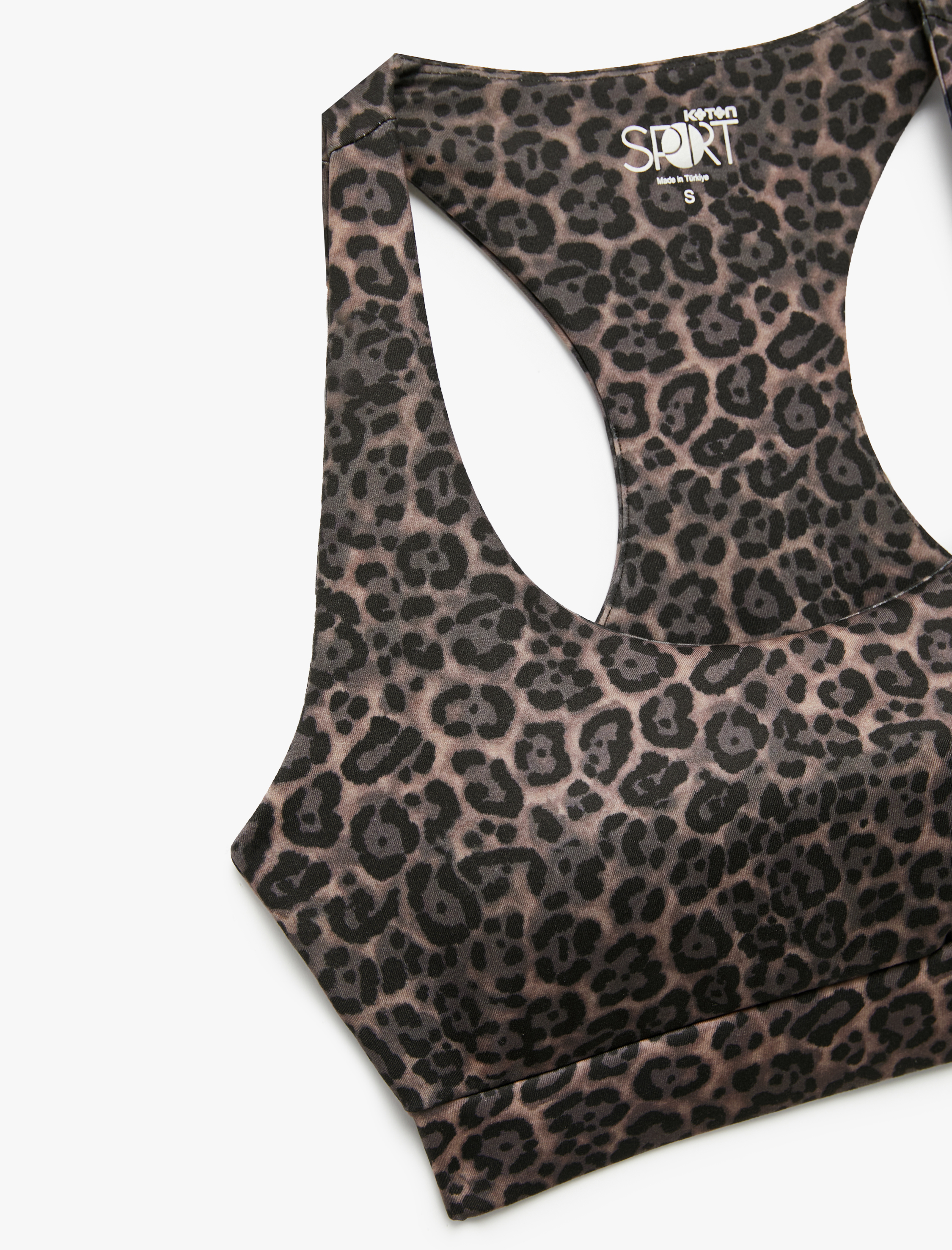 Kolsuz U Yaka İnterlok Leopar Desenli Sporcu Sütyeni