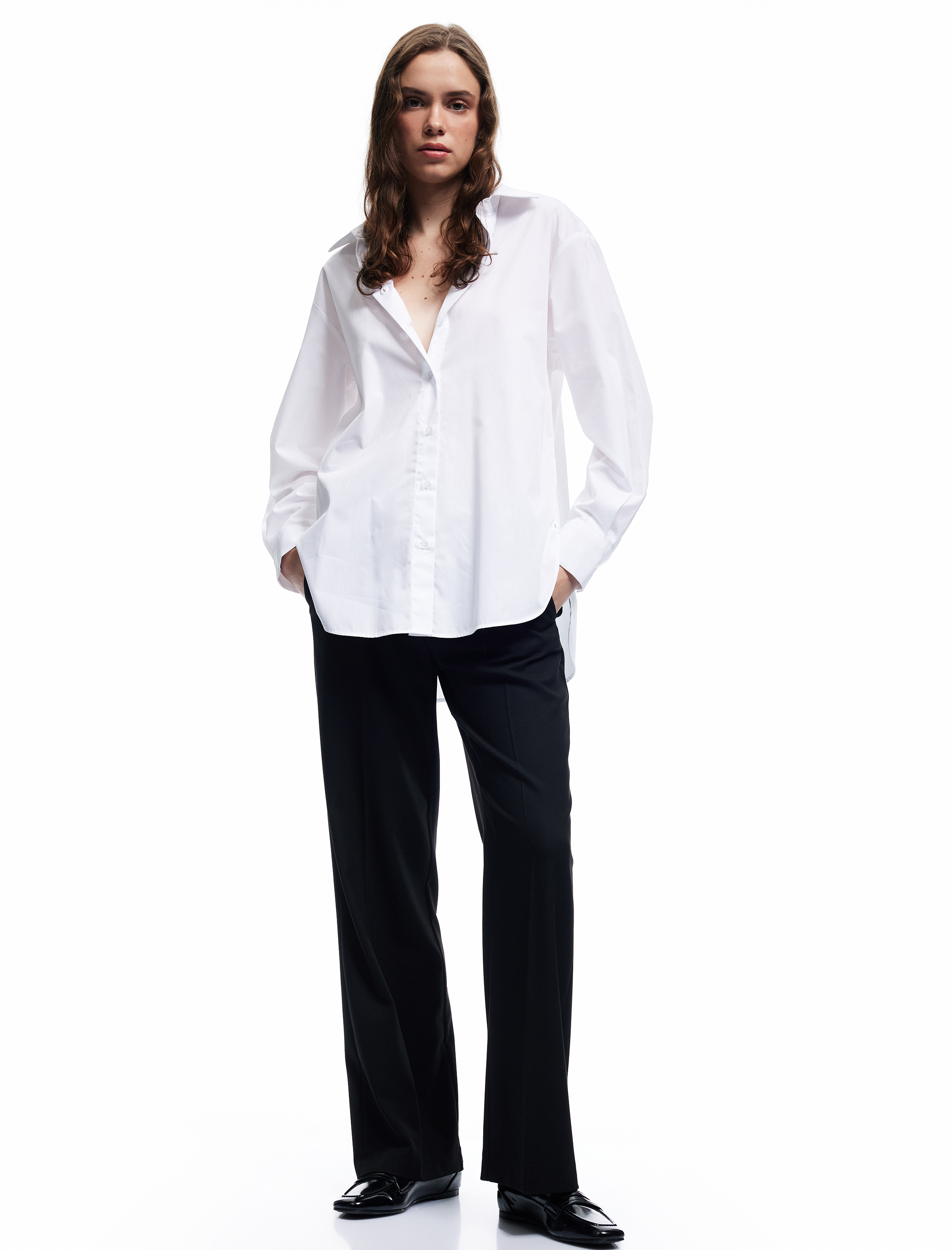   Rahat Kalıp Pamuklu Klasik Yaka Uzun Kollu Poplin Gömlek