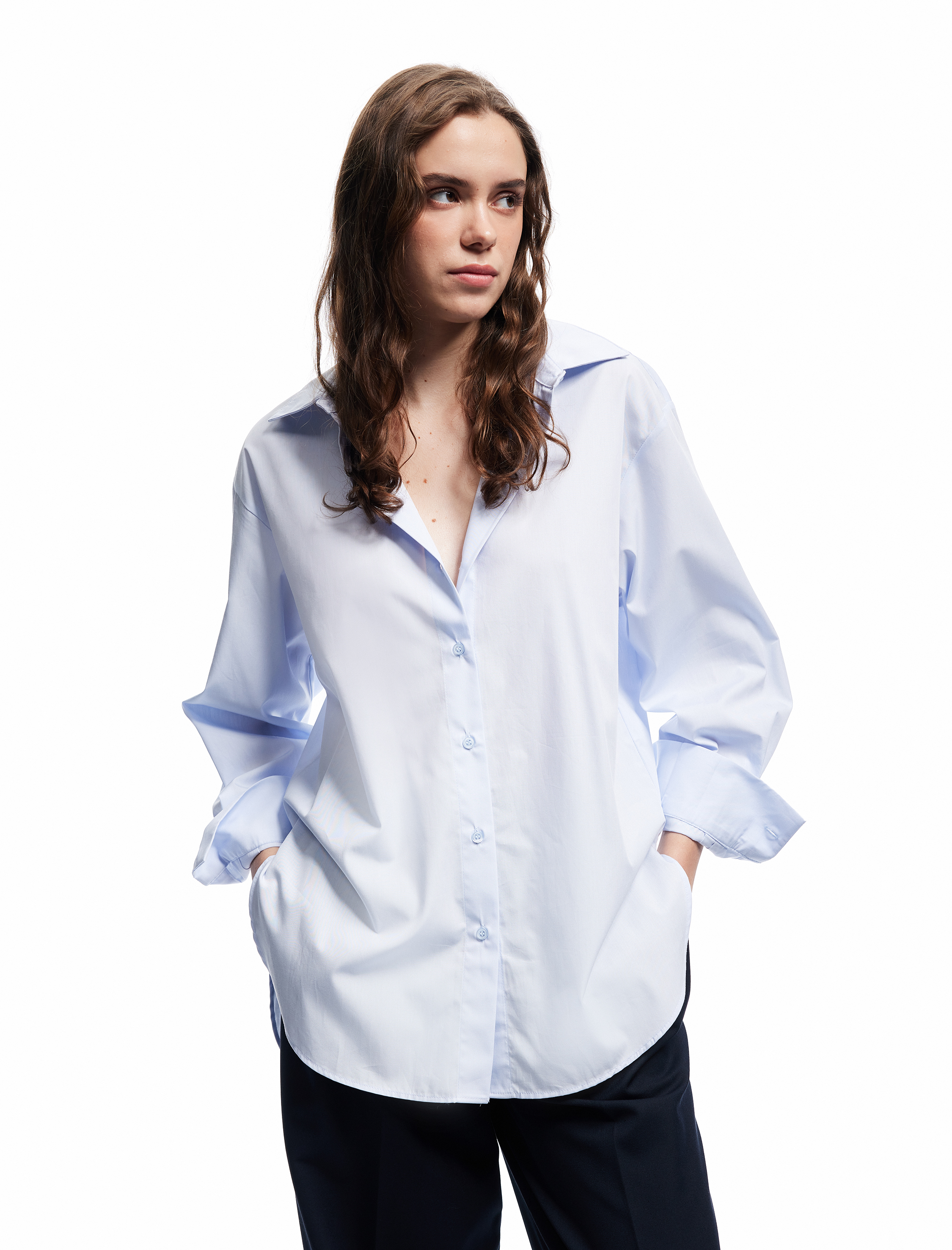   Rahat Kalıp Pamuklu Klasik Yaka Uzun Kollu Poplin Gömlek