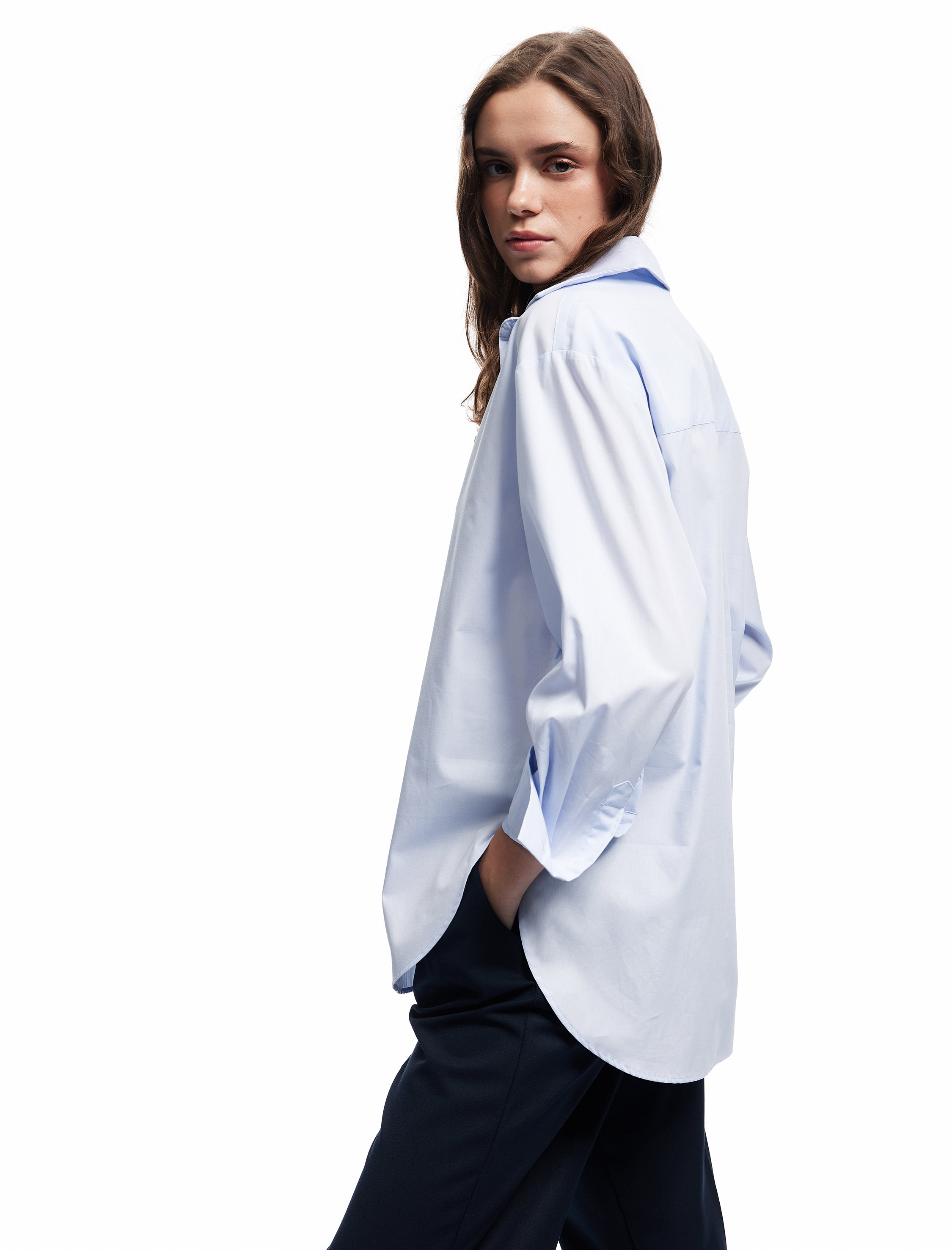   Rahat Kalıp Pamuklu Klasik Yaka Uzun Kollu Poplin Gömlek