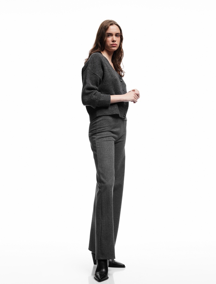  Metalik İplik Detaylı Geniş Paça Pantolon