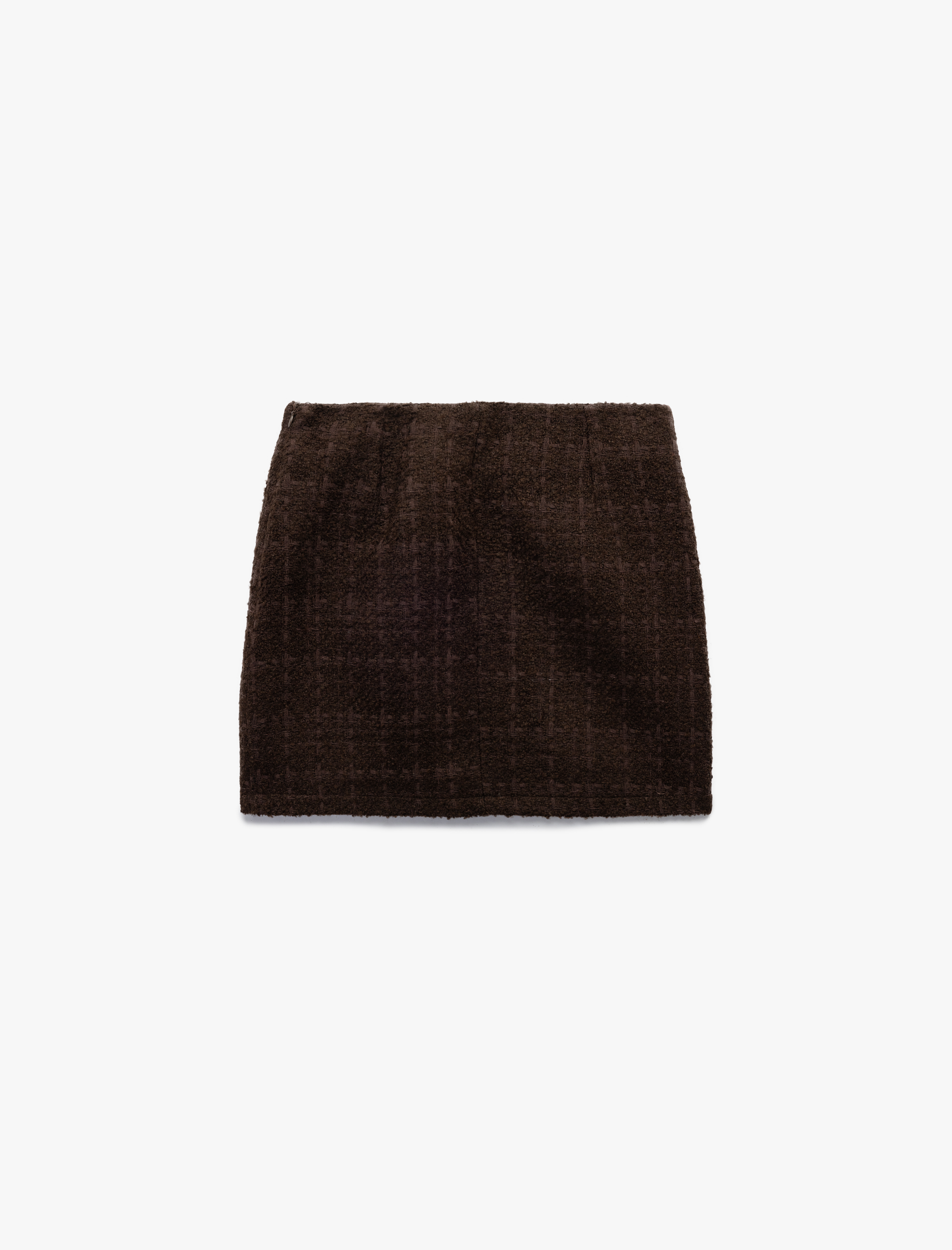   Aplike Detaylı Kareli Yüksek Bel Mini Tüvit Etek