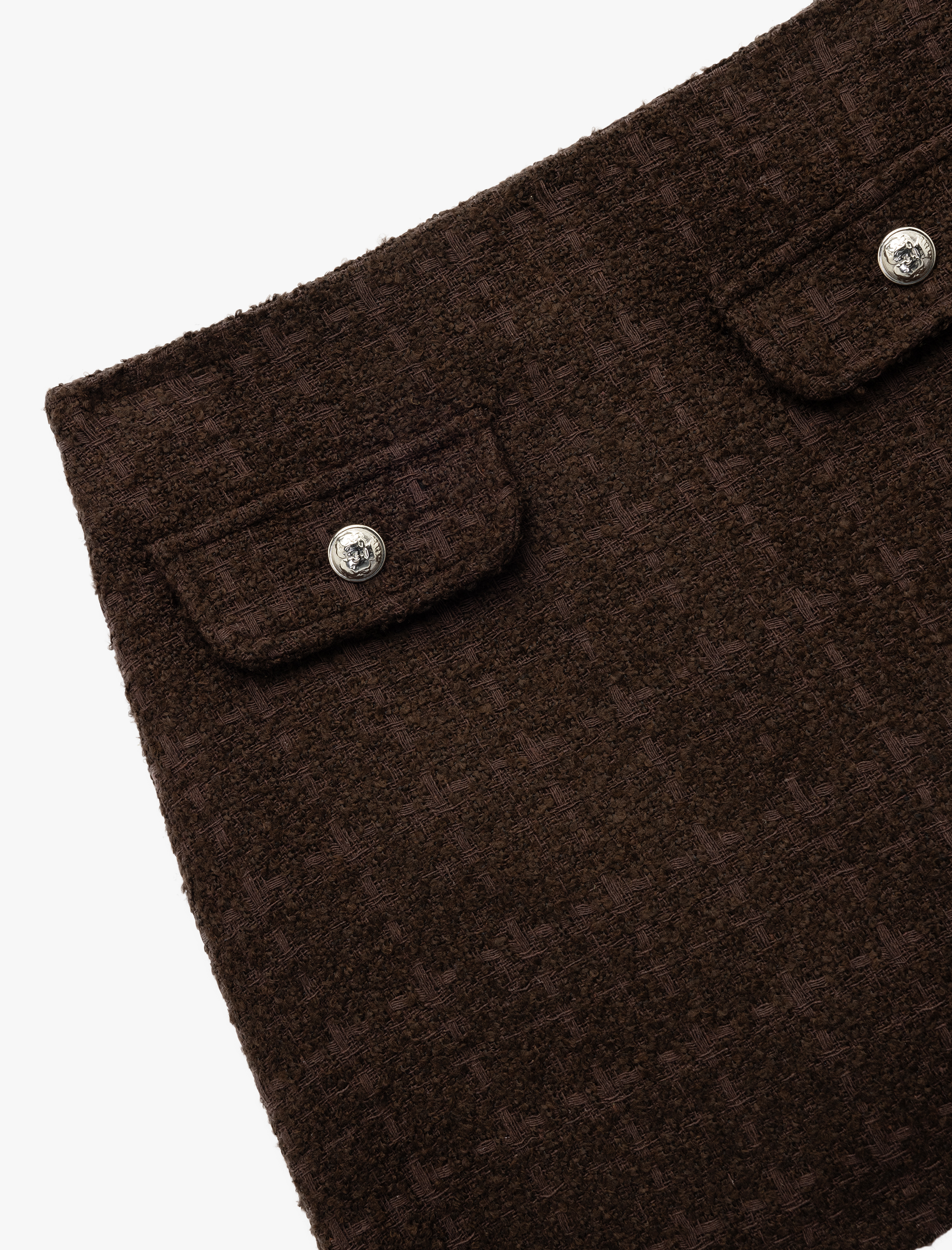   Aplike Detaylı Kareli Yüksek Bel Mini Tüvit Etek