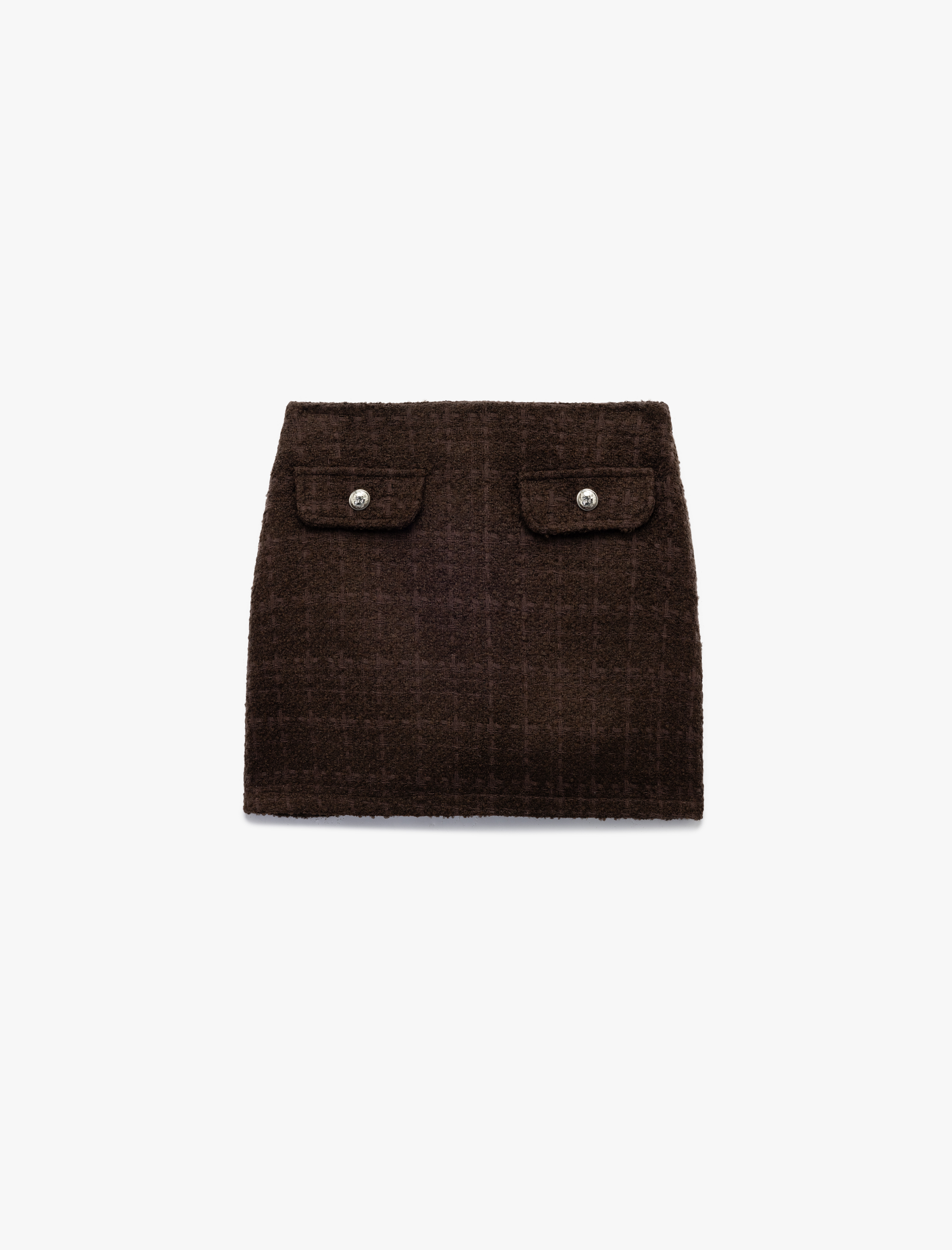   Aplike Detaylı Kareli Yüksek Bel Mini Tüvit Etek